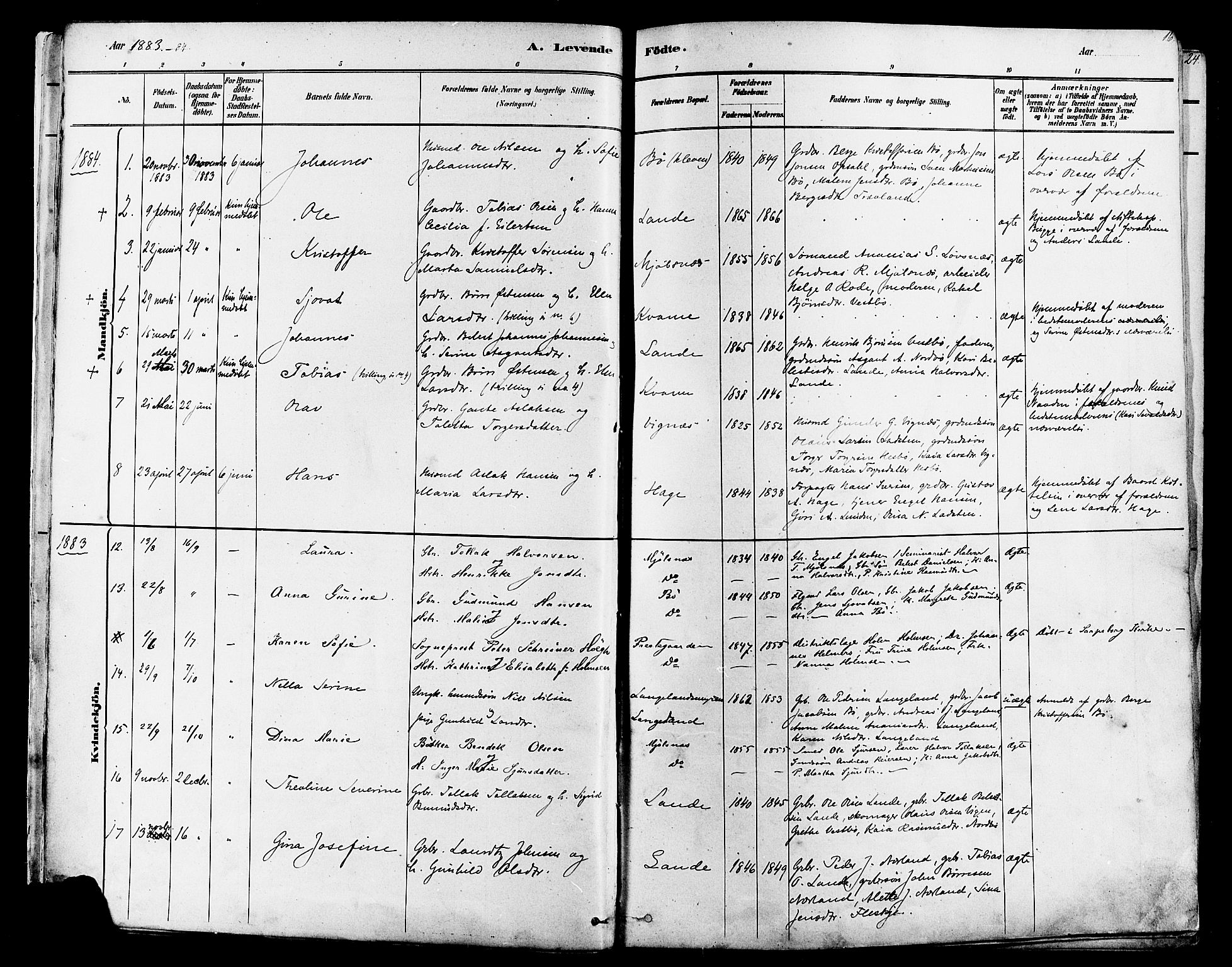 Finnøy sokneprestkontor, SAST/A-101825/H/Ha/Haa/L0010: Parish register (official) no. A 10, 1879-1890, p. 16