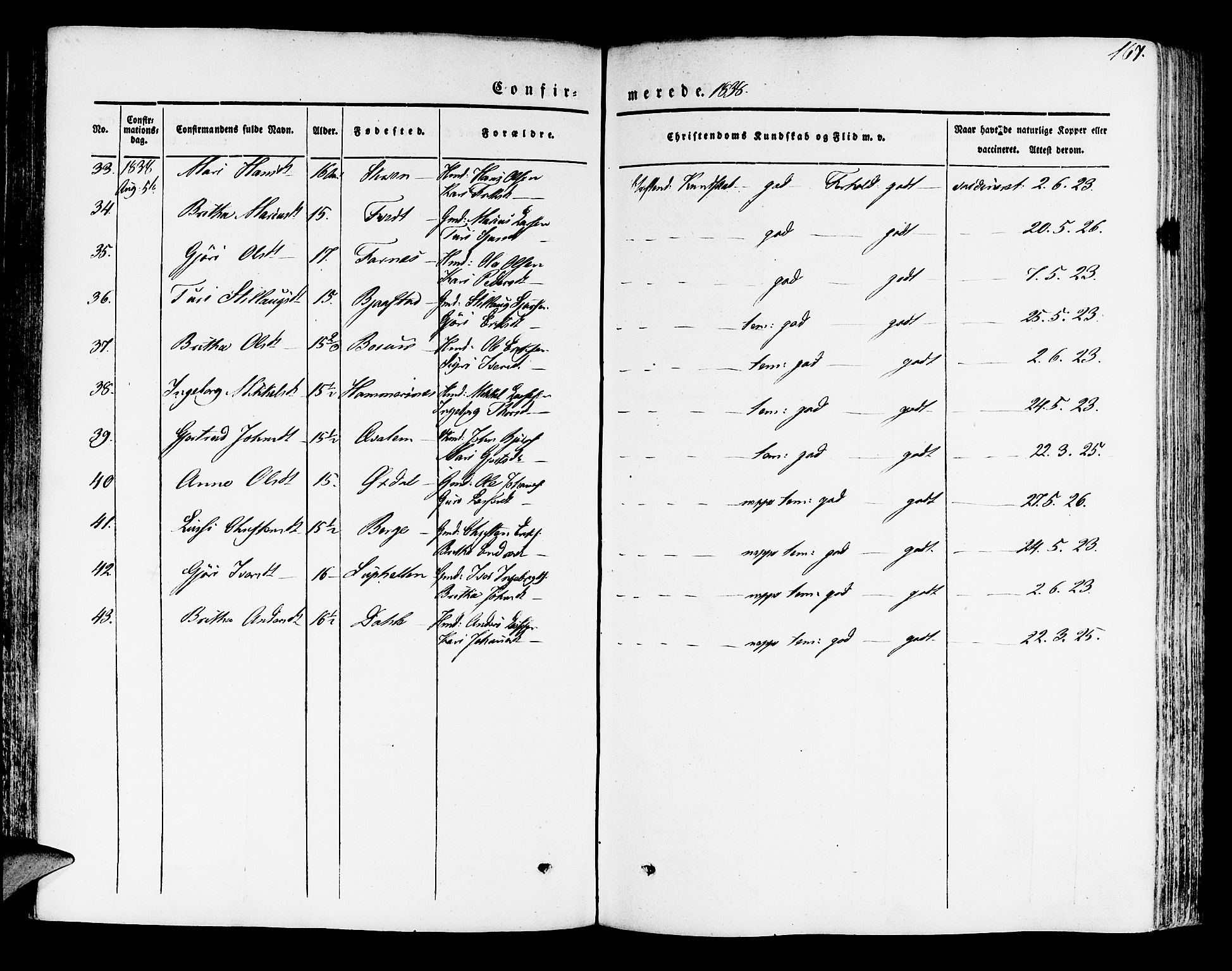 Leikanger sokneprestembete, AV/SAB-A-81001/H/Haa/Haaa/L0007: Parish register (official) no. A 7, 1838-1851, p. 167