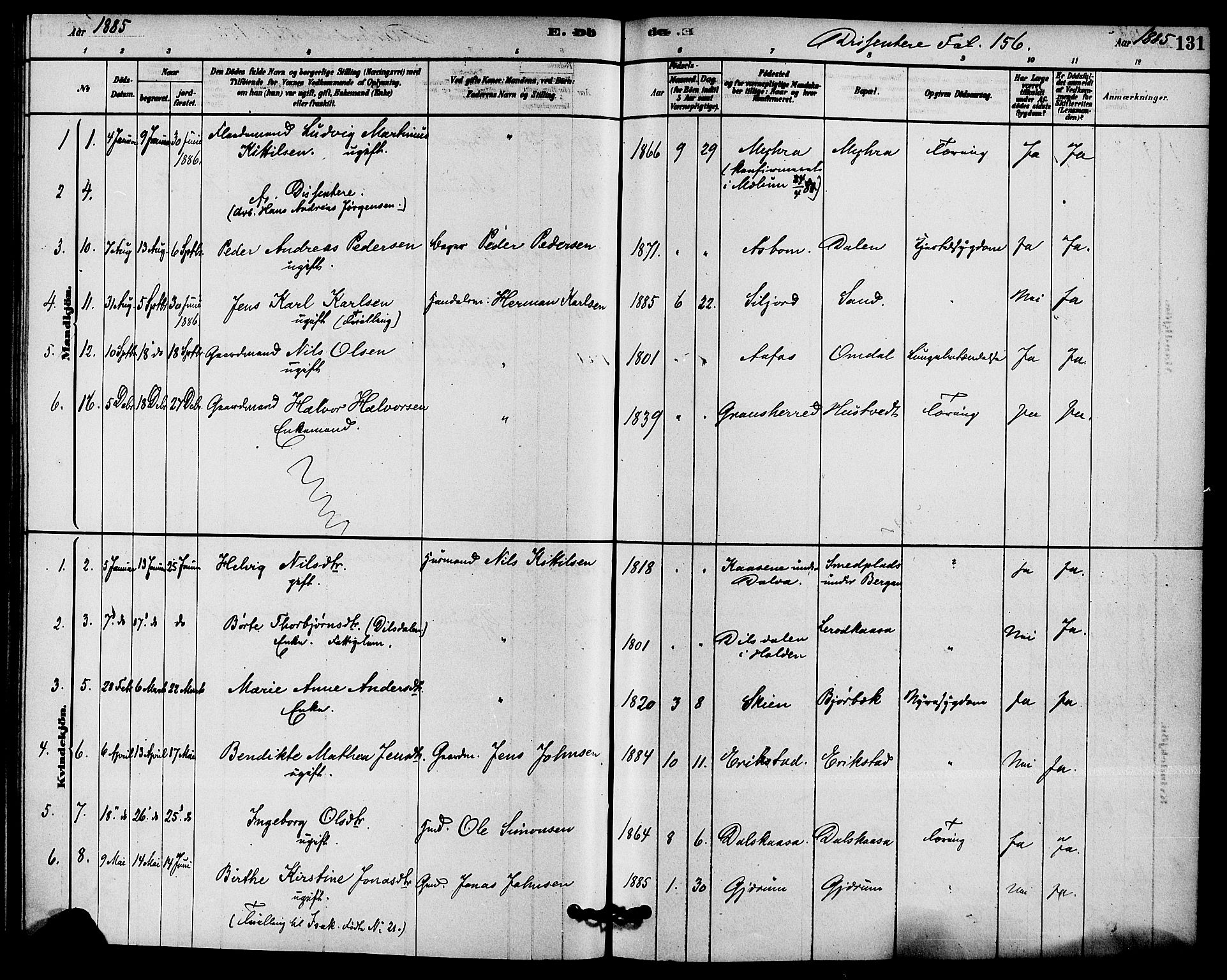 Solum kirkebøker, SAKO/A-306/F/Fb/L0001: Parish register (official) no. II 1, 1877-1892, p. 131