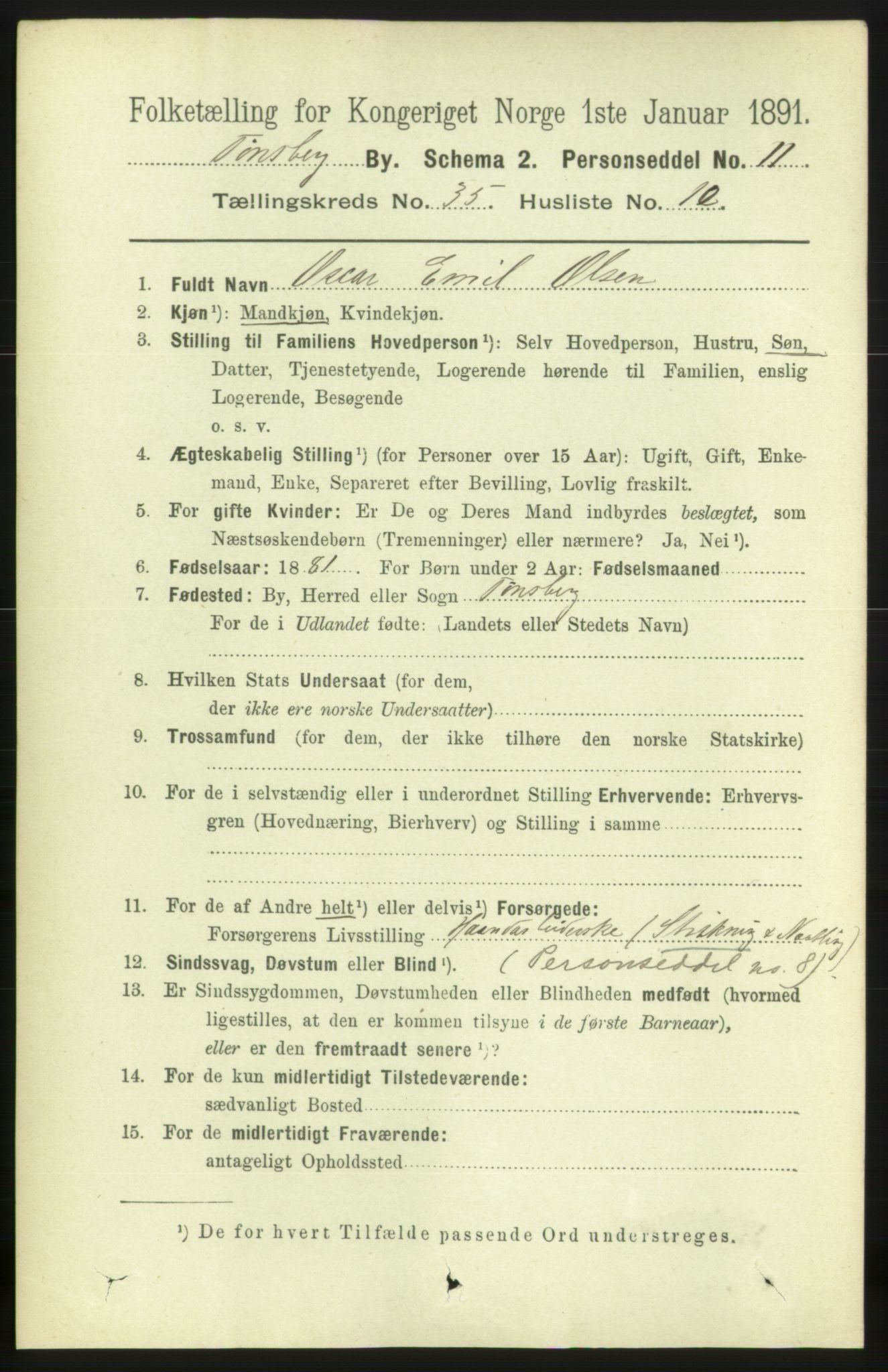 RA, 1891 census for 0705 Tønsberg, 1891, p. 7868