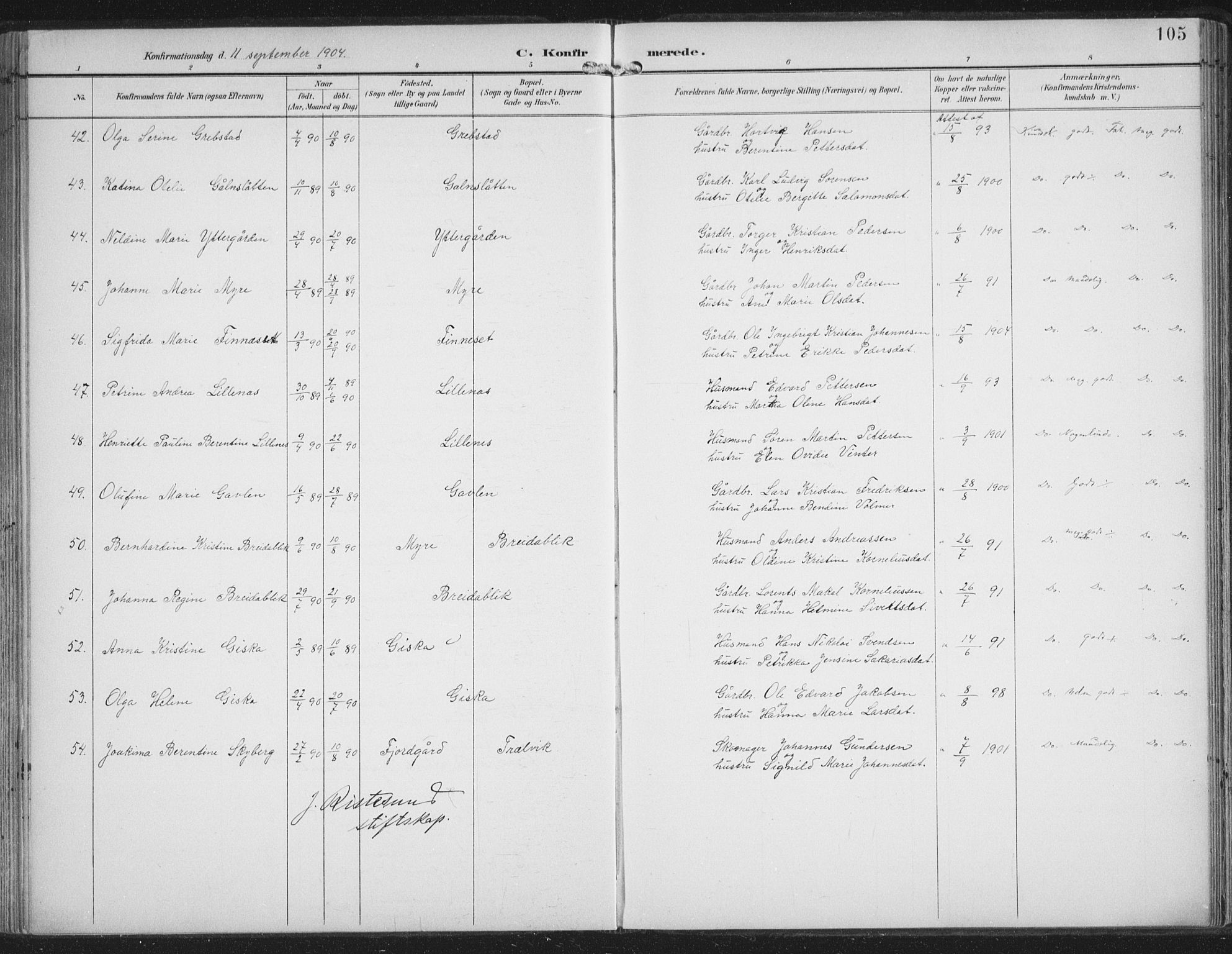 Lenvik sokneprestembete, AV/SATØ-S-1310/H/Ha/Haa/L0015kirke: Parish register (official) no. 15, 1896-1915, p. 105