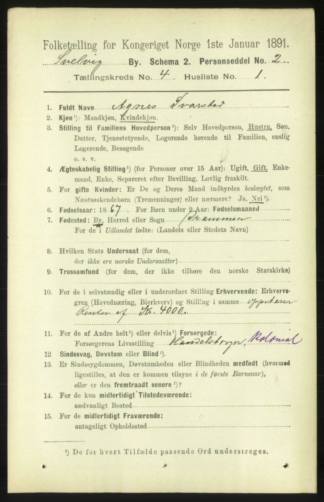 RA, 1891 census for 0701 Svelvik, 1891, p. 1603