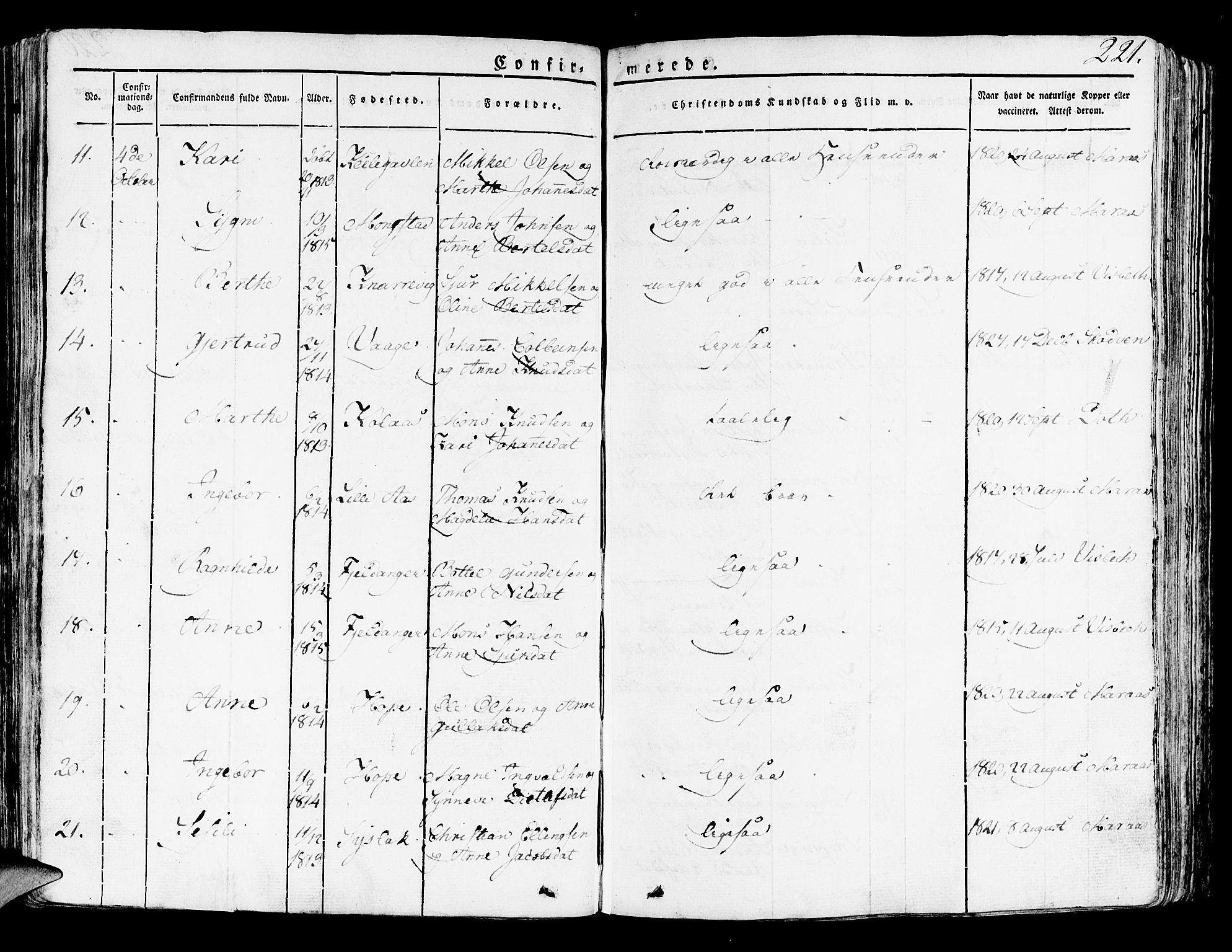 Lindås Sokneprestembete, SAB/A-76701/H/Haa: Parish register (official) no. A 8, 1823-1836, p. 221