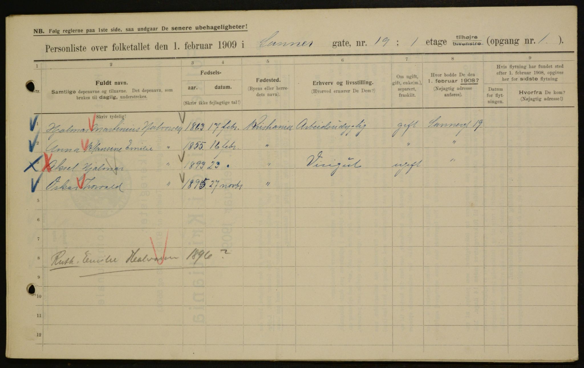 OBA, Municipal Census 1909 for Kristiania, 1909, p. 80642