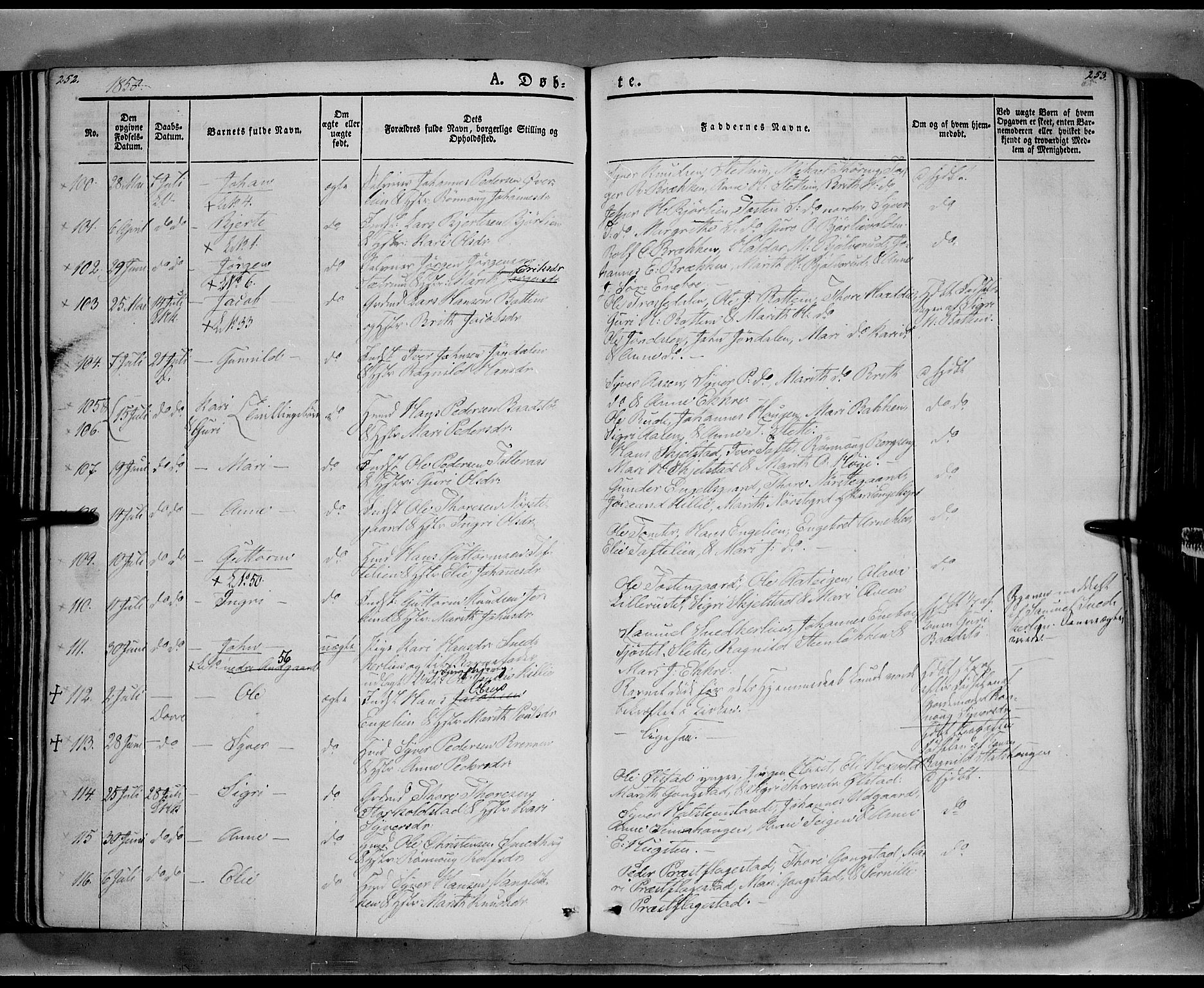 Lesja prestekontor, AV/SAH-PREST-068/H/Ha/Haa/L0006: Parish register (official) no. 6A, 1843-1854, p. 252-253