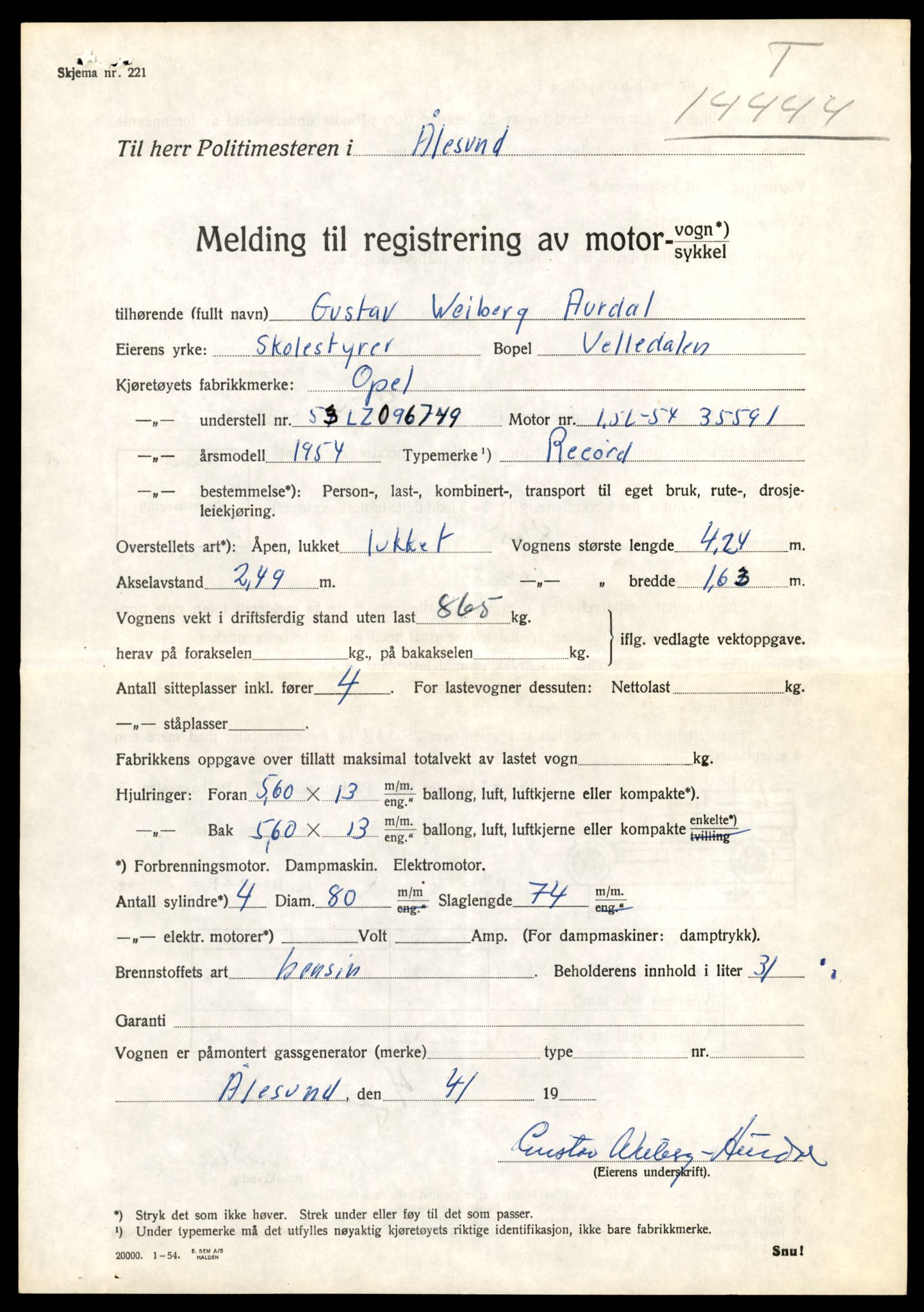 Møre og Romsdal vegkontor - Ålesund trafikkstasjon, AV/SAT-A-4099/F/Fe/L0045: Registreringskort for kjøretøy T 14320 - T 14444, 1927-1998, p. 3288