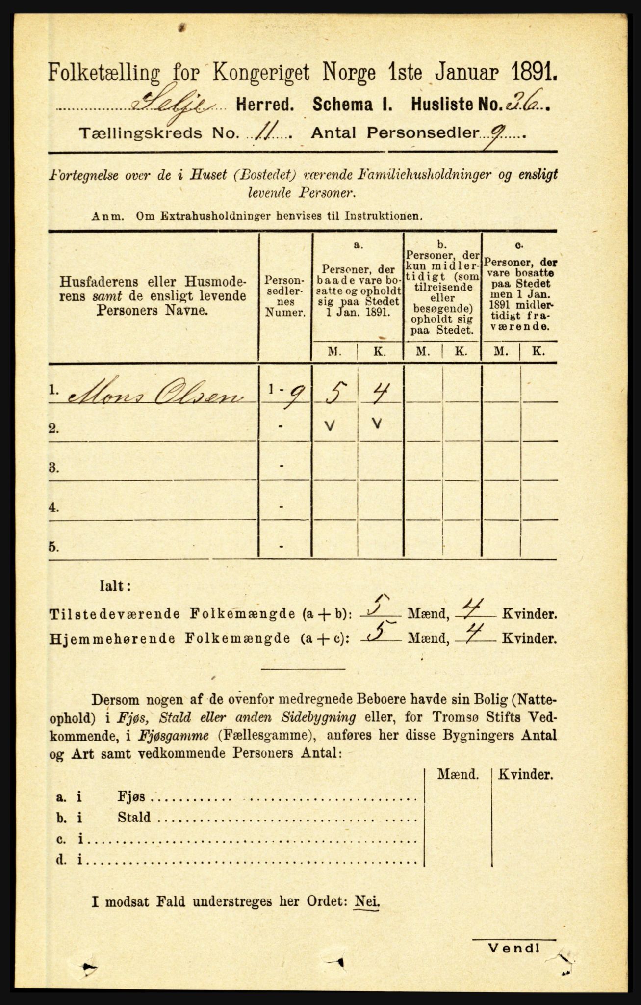 RA, 1891 census for 1441 Selje, 1891, p. 3410