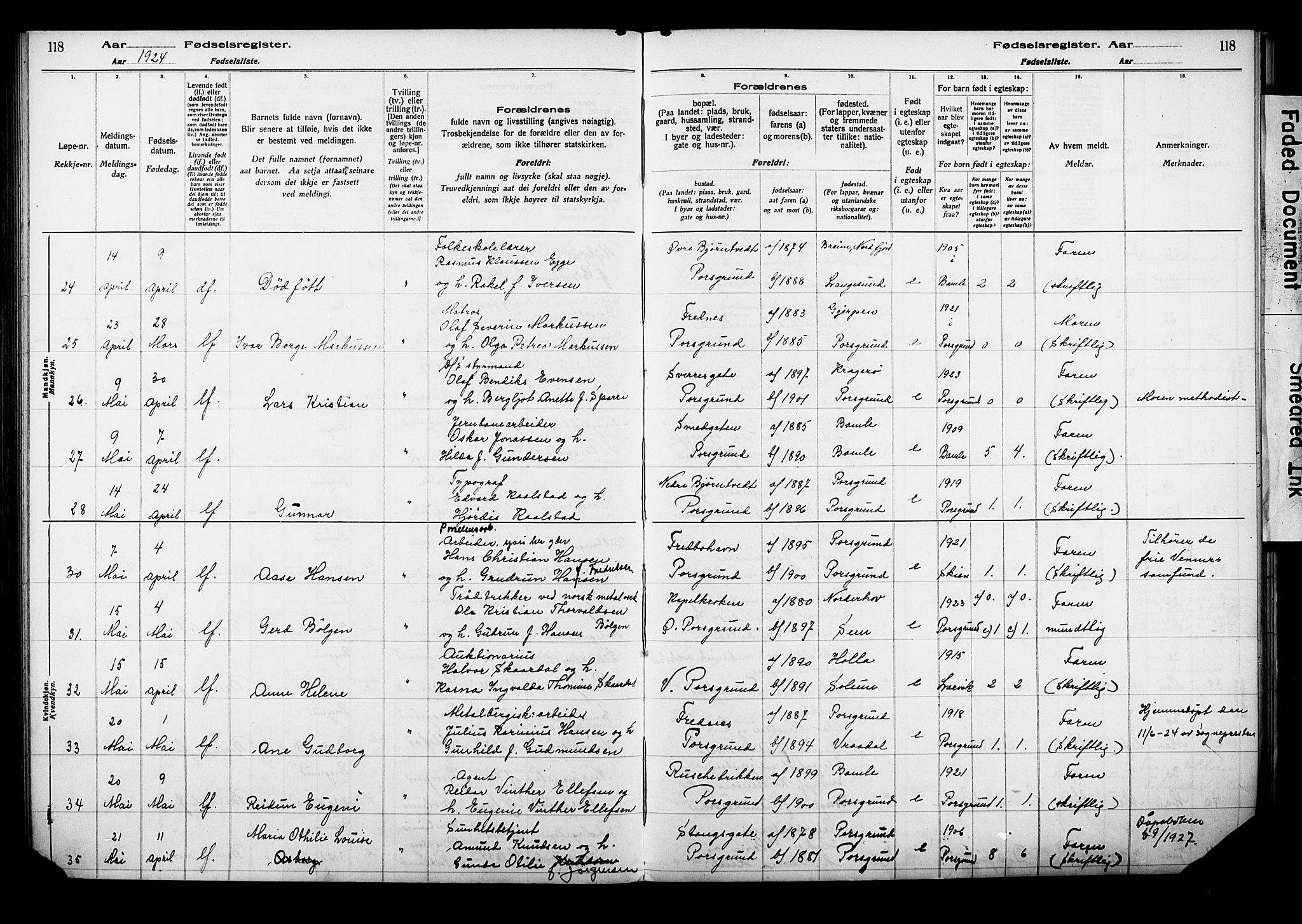 Porsgrunn kirkebøker , AV/SAKO-A-104/J/Ja/L0001: Birth register no. 1, 1916-1929, p. 118