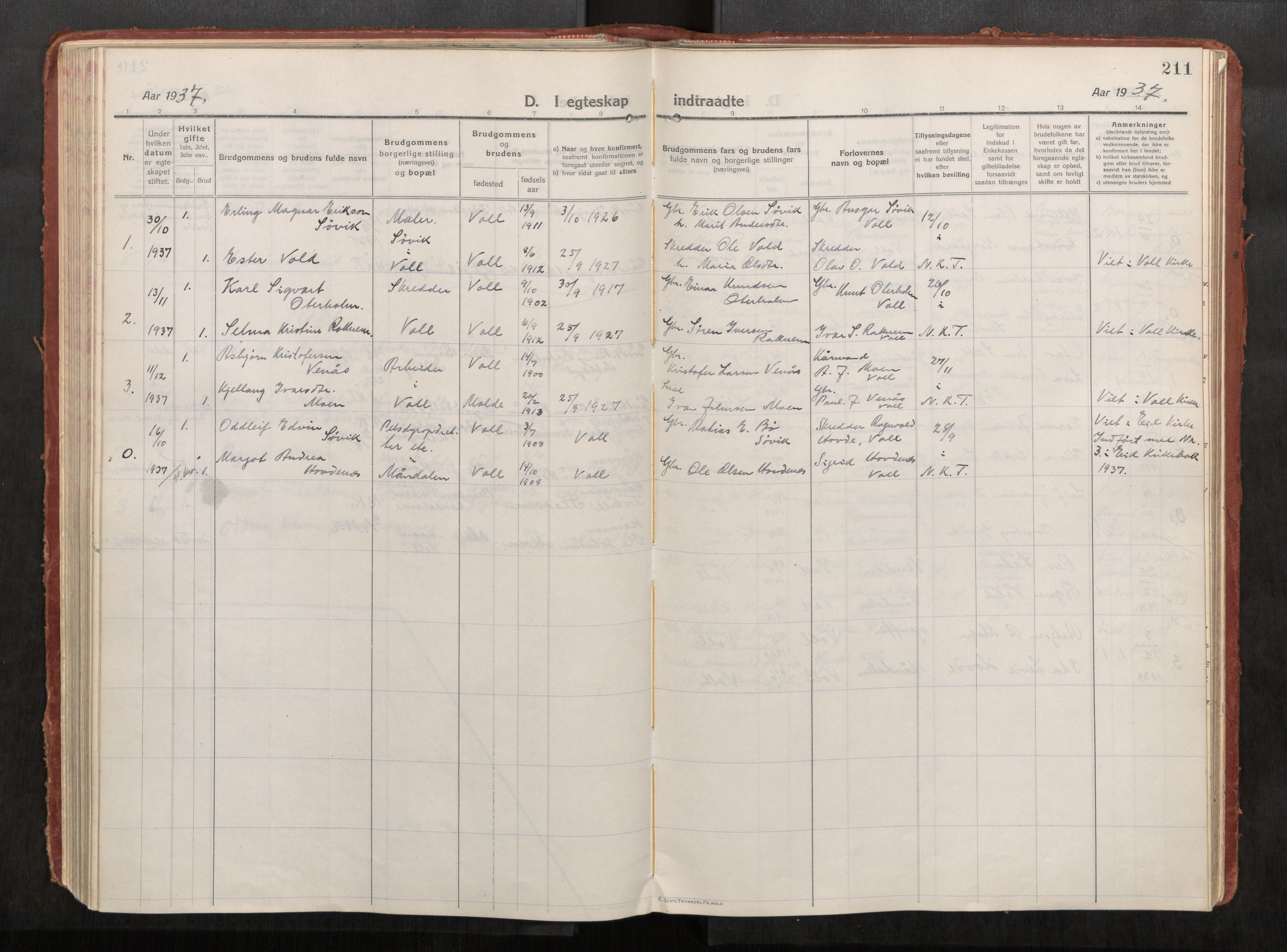 Eid sokneprestkontor, AV/SAT-A-1254: Parish register (official) no. 543A04, 1916-1956, p. 211