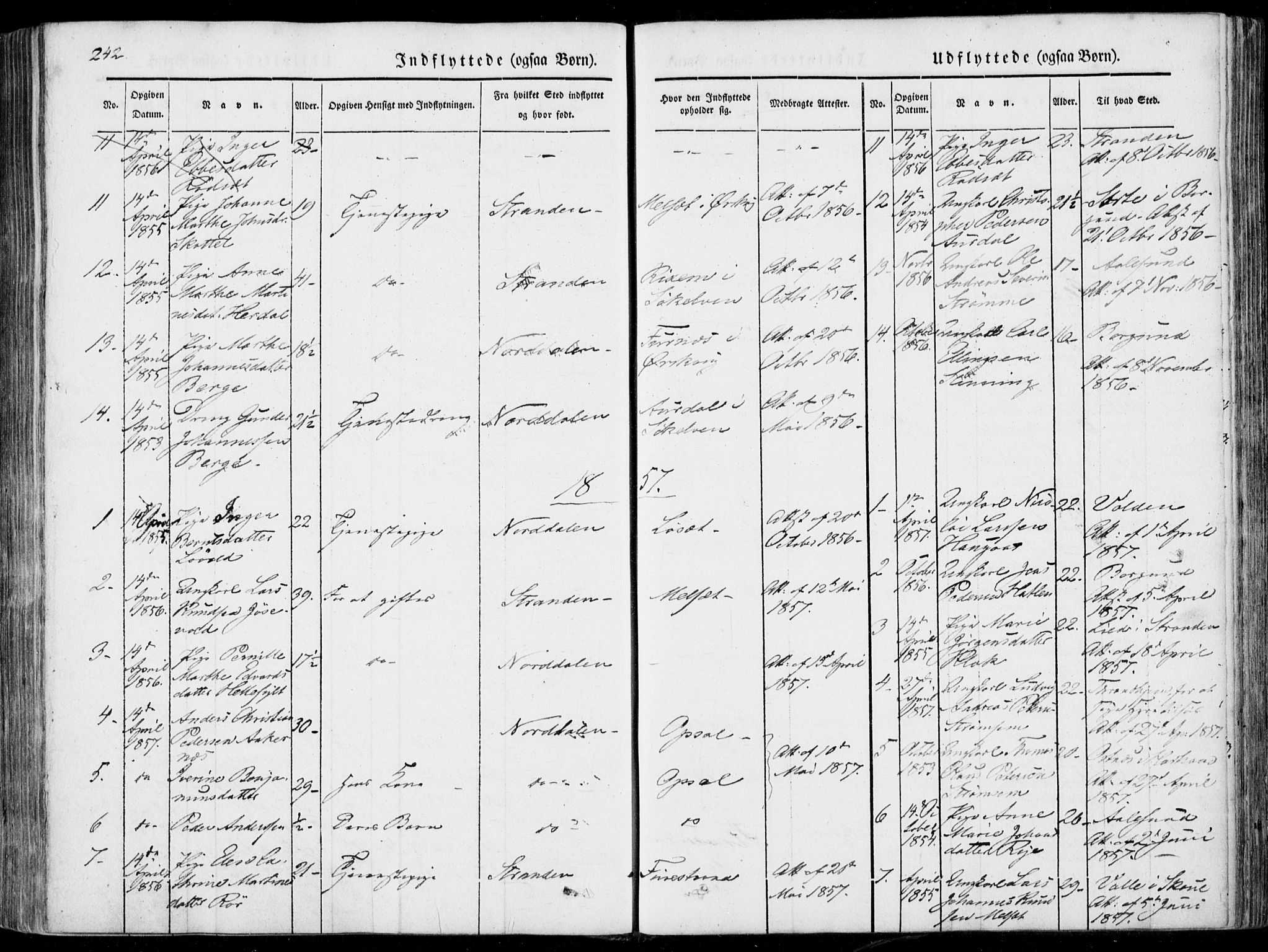 Ministerialprotokoller, klokkerbøker og fødselsregistre - Møre og Romsdal, SAT/A-1454/522/L0313: Parish register (official) no. 522A08, 1852-1862, p. 242