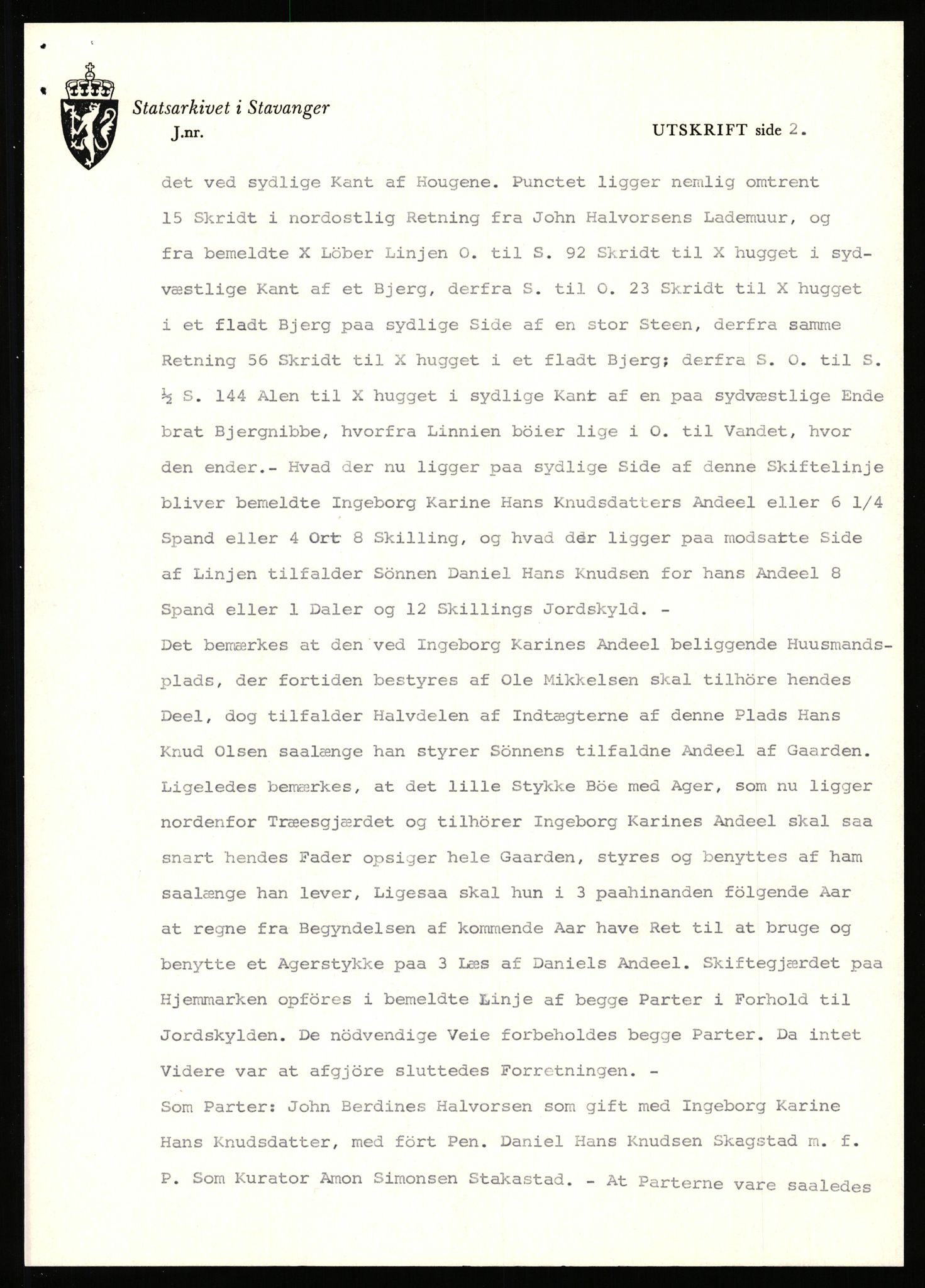 Statsarkivet i Stavanger, AV/SAST-A-101971/03/Y/Yj/L0075: Avskrifter sortert etter gårdsnavn: Skastad - Skjerveim, 1750-1930, p. 4