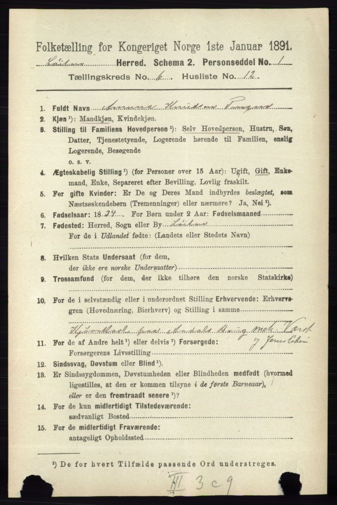 RA, 1891 census for 0415 Løten, 1891, p. 4264