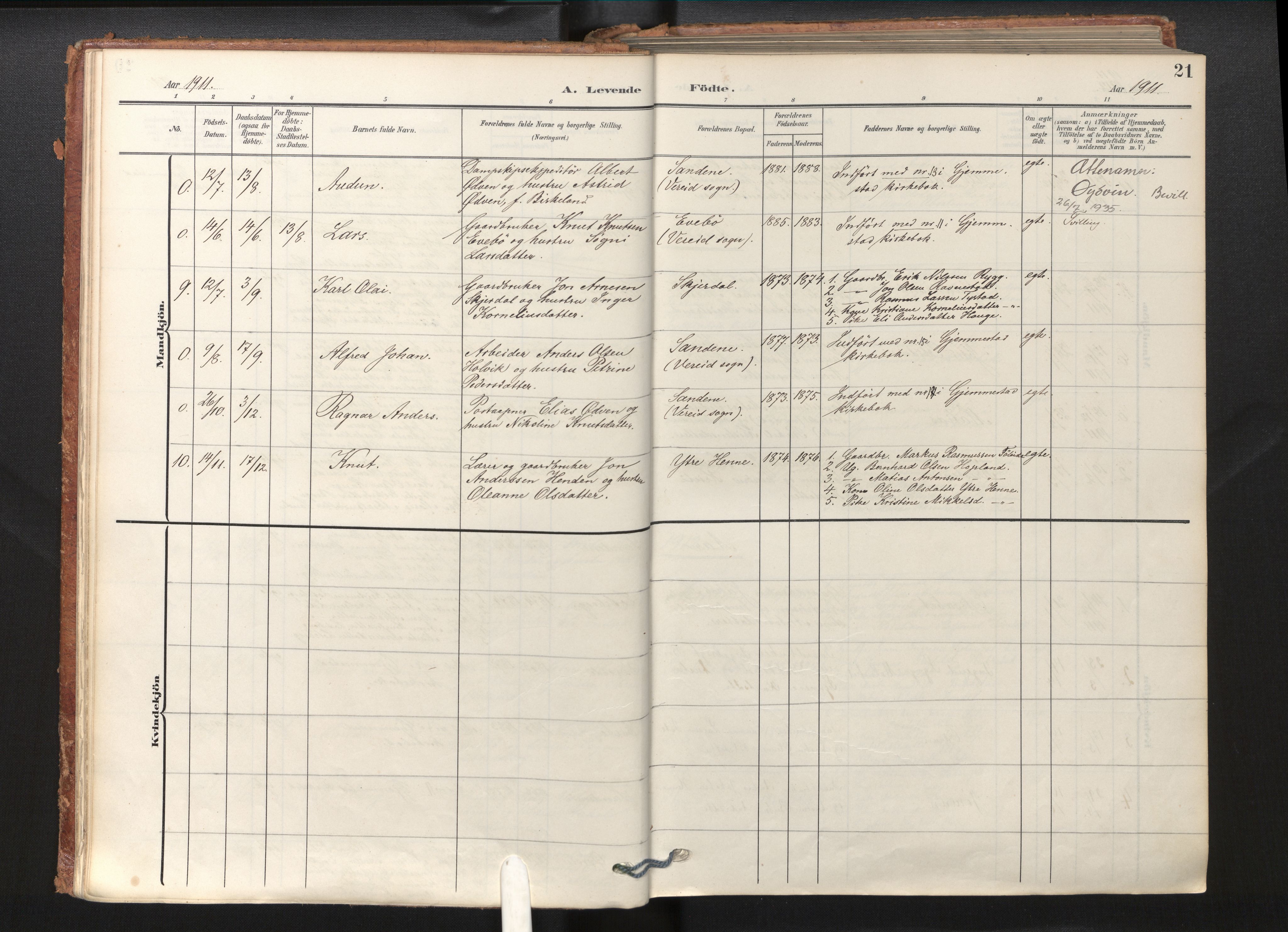 Gloppen sokneprestembete, SAB/A-80101/H/Haa/Haab/L0002: Parish register (official) no. B 2, 1906-1932, p. 20b-21a
