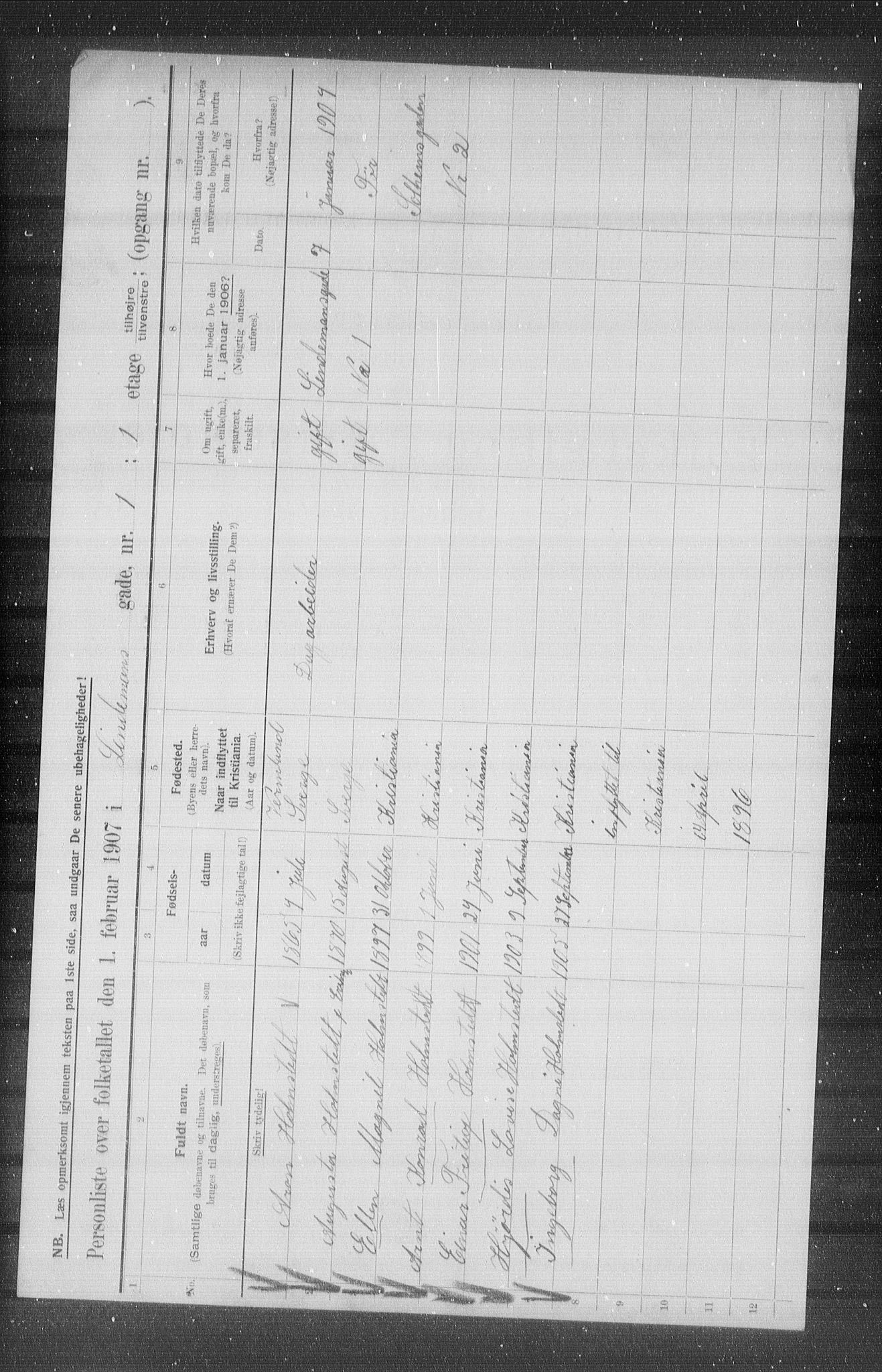 OBA, Municipal Census 1907 for Kristiania, 1907, p. 29665