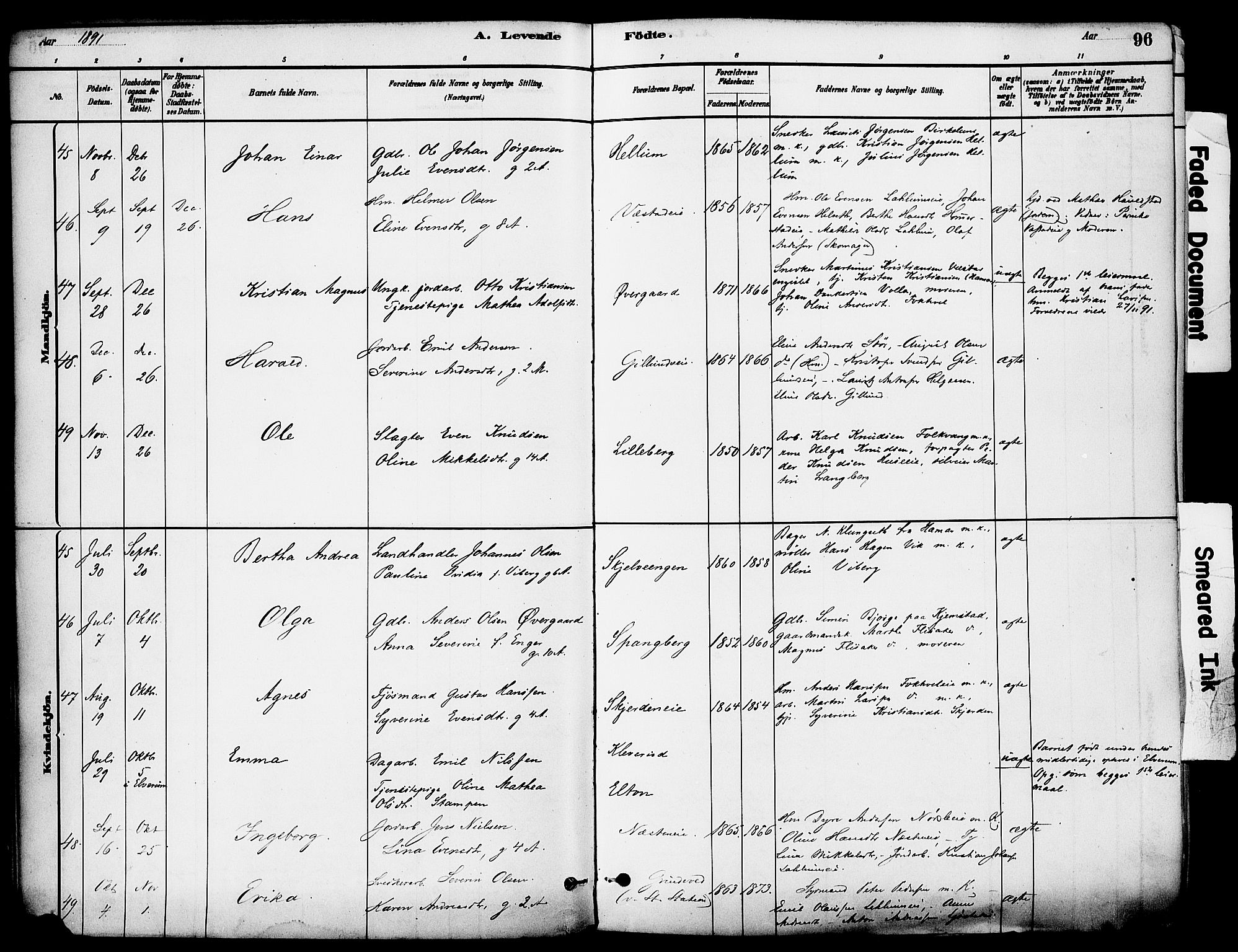 Stange prestekontor, SAH/PREST-002/K/L0017: Parish register (official) no. 17, 1880-1893, p. 96