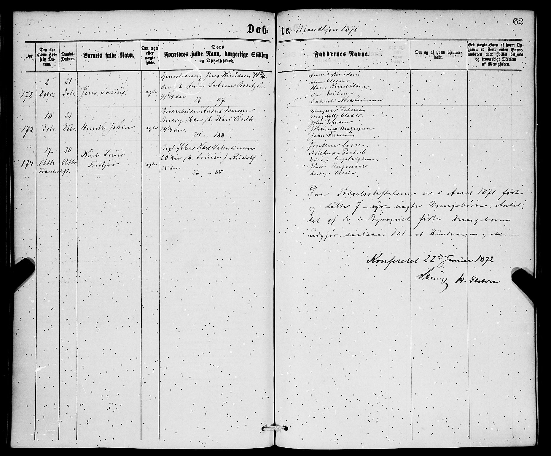 Korskirken sokneprestembete, SAB/A-76101/H/Hab: Parish register (copy) no. B 6, 1869-1874, p. 62