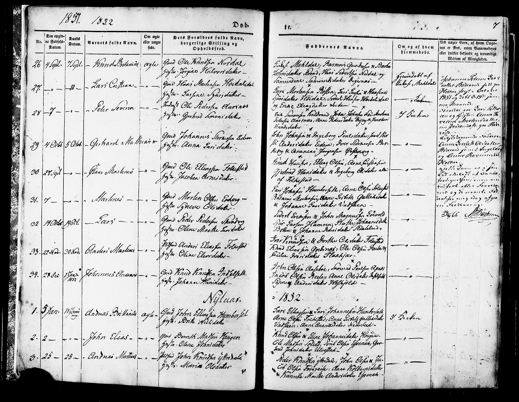 Ministerialprotokoller, klokkerbøker og fødselsregistre - Møre og Romsdal, SAT/A-1454/511/L0140: Parish register (official) no. 511A07, 1851-1878, p. 7