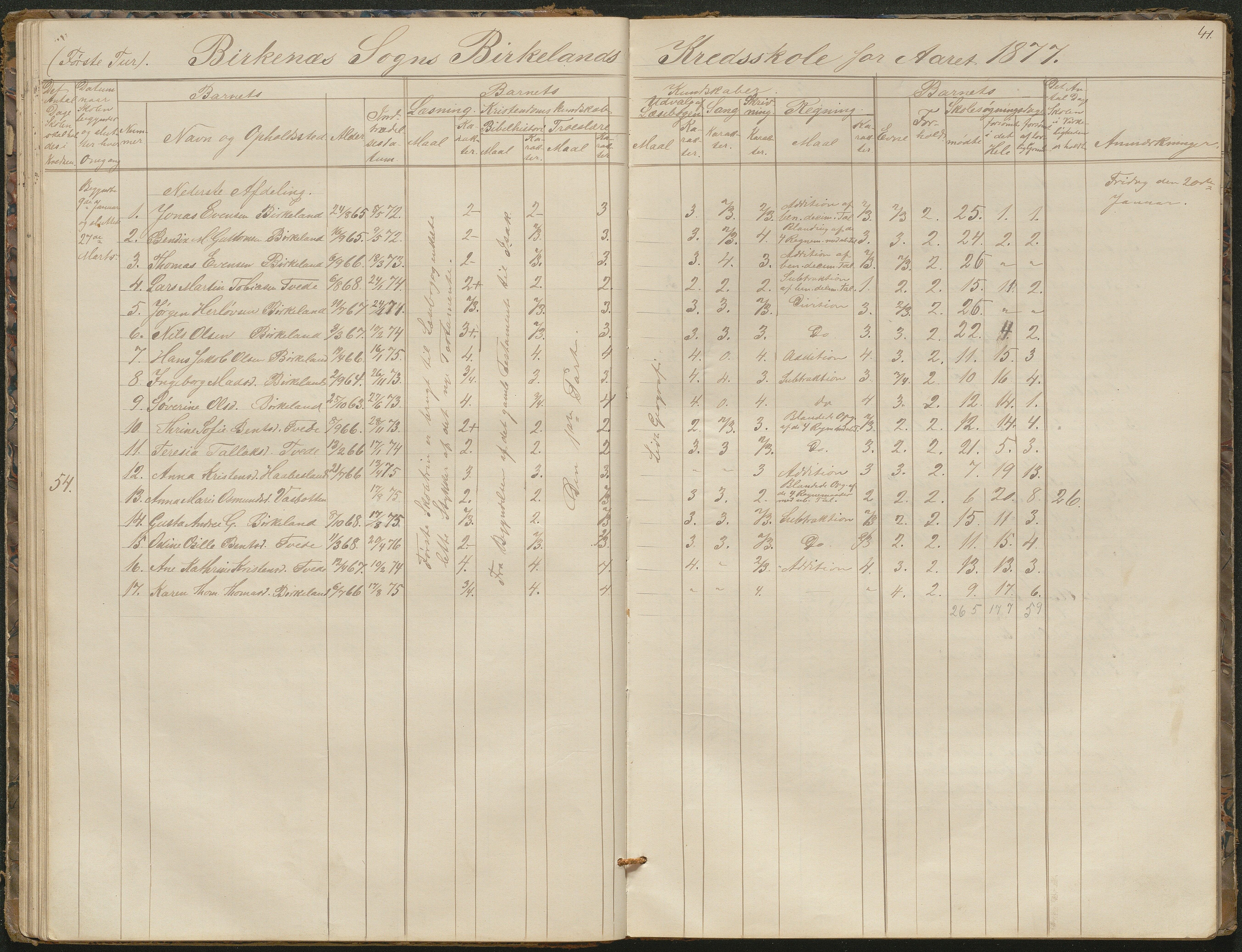 Birkenes kommune, Birkenes krets/Birkeland folkeskole frem til 1991, AAKS/KA0928-550a_91/F02/L0001: Skoleprotokoll, 1862-1896, p. 41