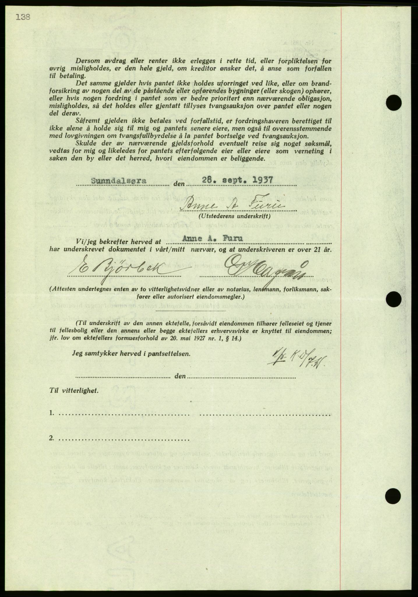 Nordmøre sorenskriveri, AV/SAT-A-4132/1/2/2Ca/L0092: Mortgage book no. B82, 1937-1938, Diary no: : 2575/1937