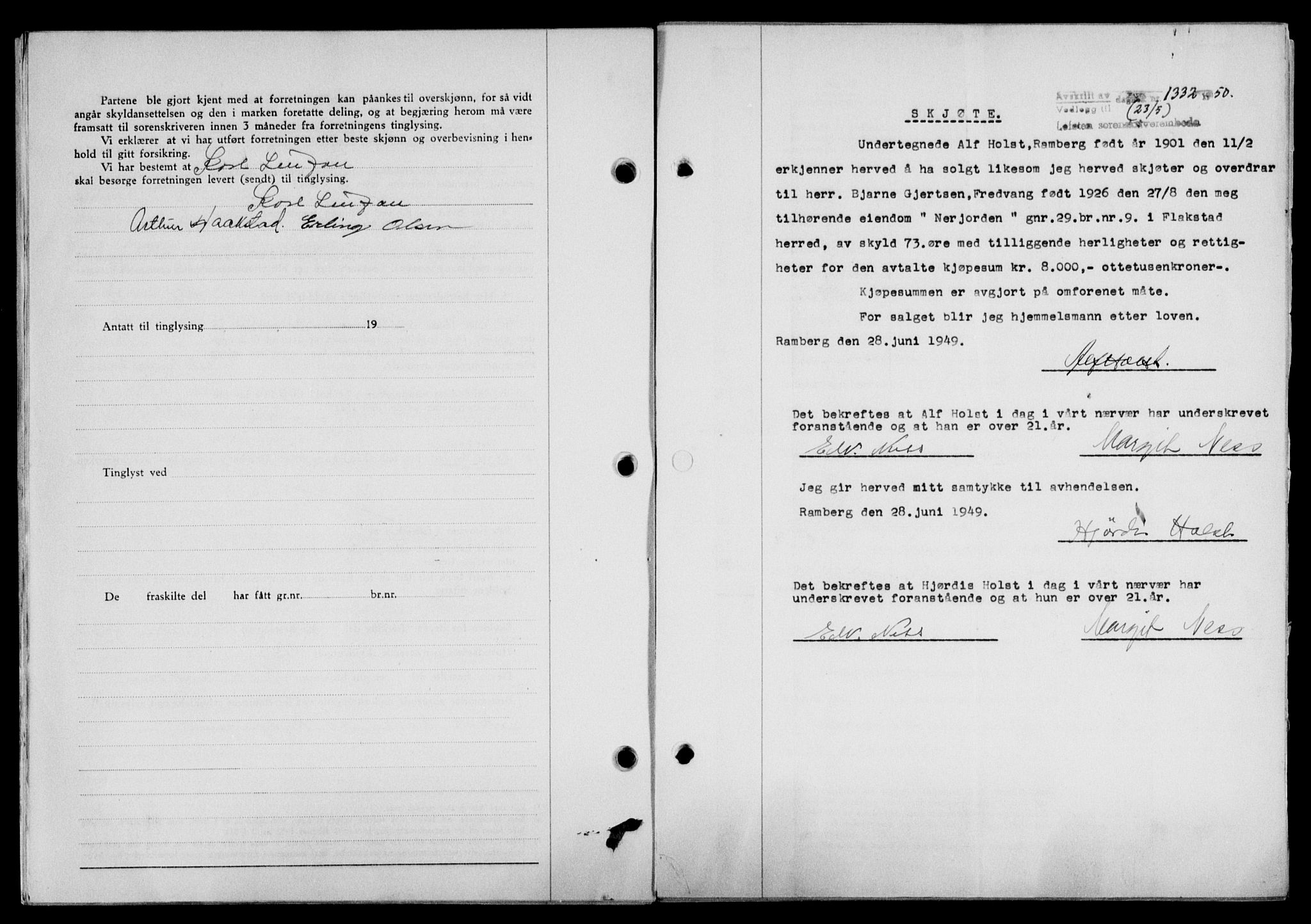Lofoten sorenskriveri, SAT/A-0017/1/2/2C/L0023a: Mortgage book no. 23a, 1950-1950, Diary no: : 1332/1950