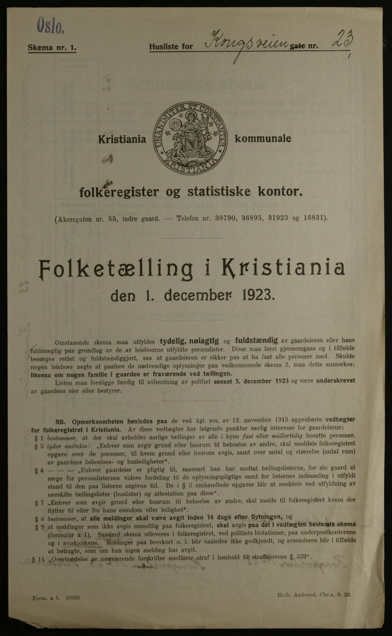 OBA, Municipal Census 1923 for Kristiania, 1923, p. 59331