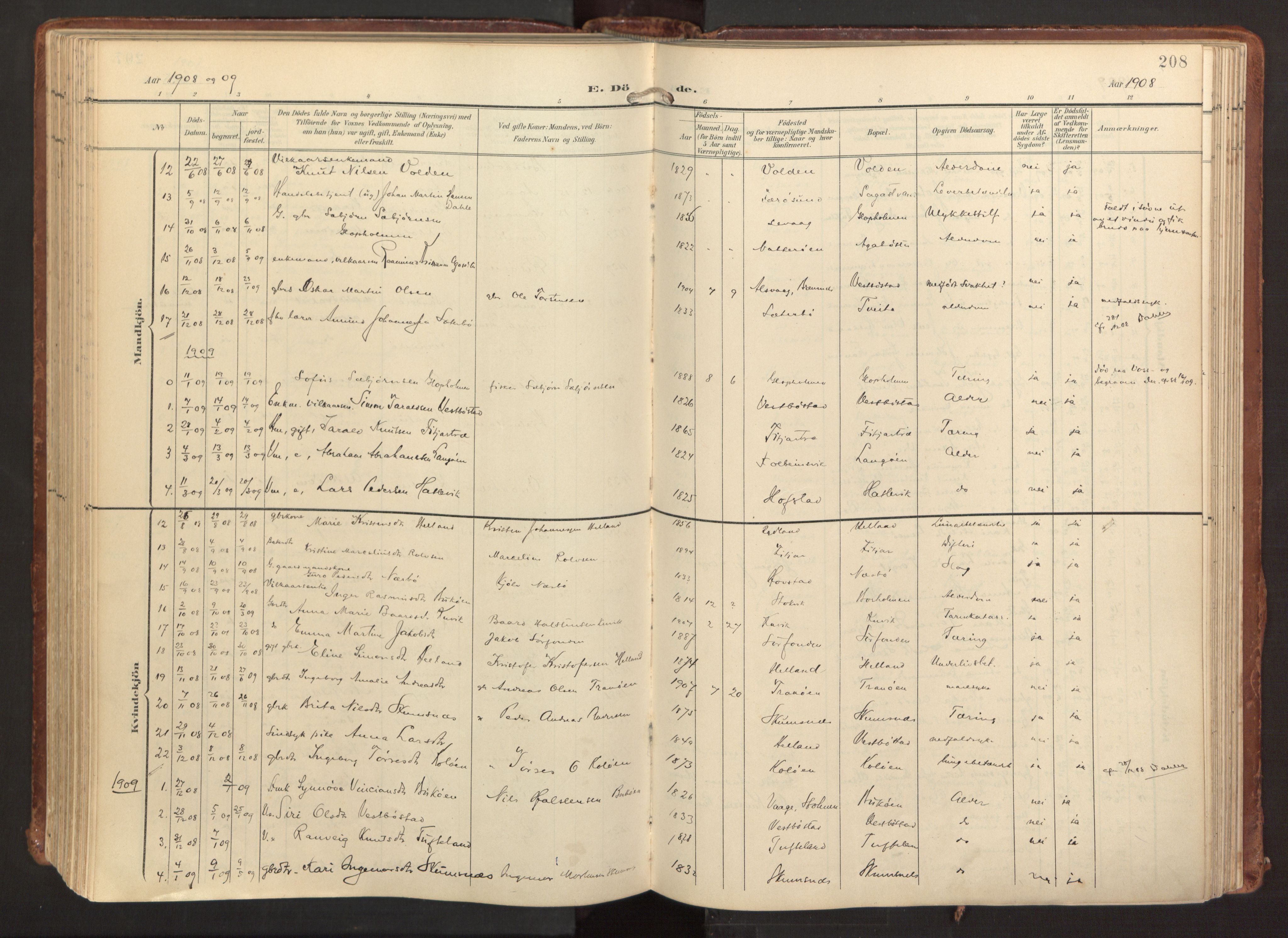 Fitjar sokneprestembete, AV/SAB-A-99926: Parish register (official) no. A 3, 1900-1918, p. 208