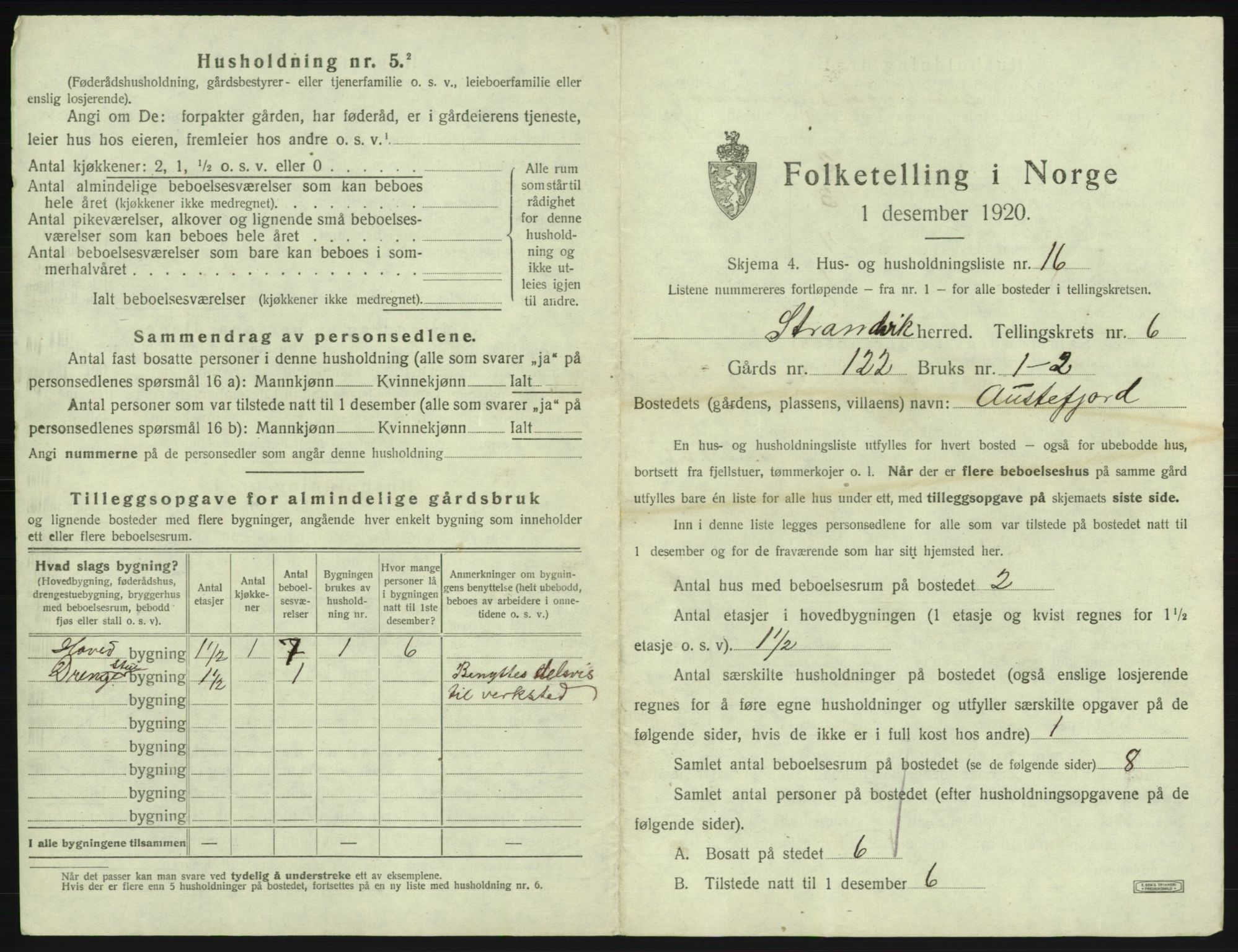 SAB, 1920 census for Strandvik, 1920, p. 691