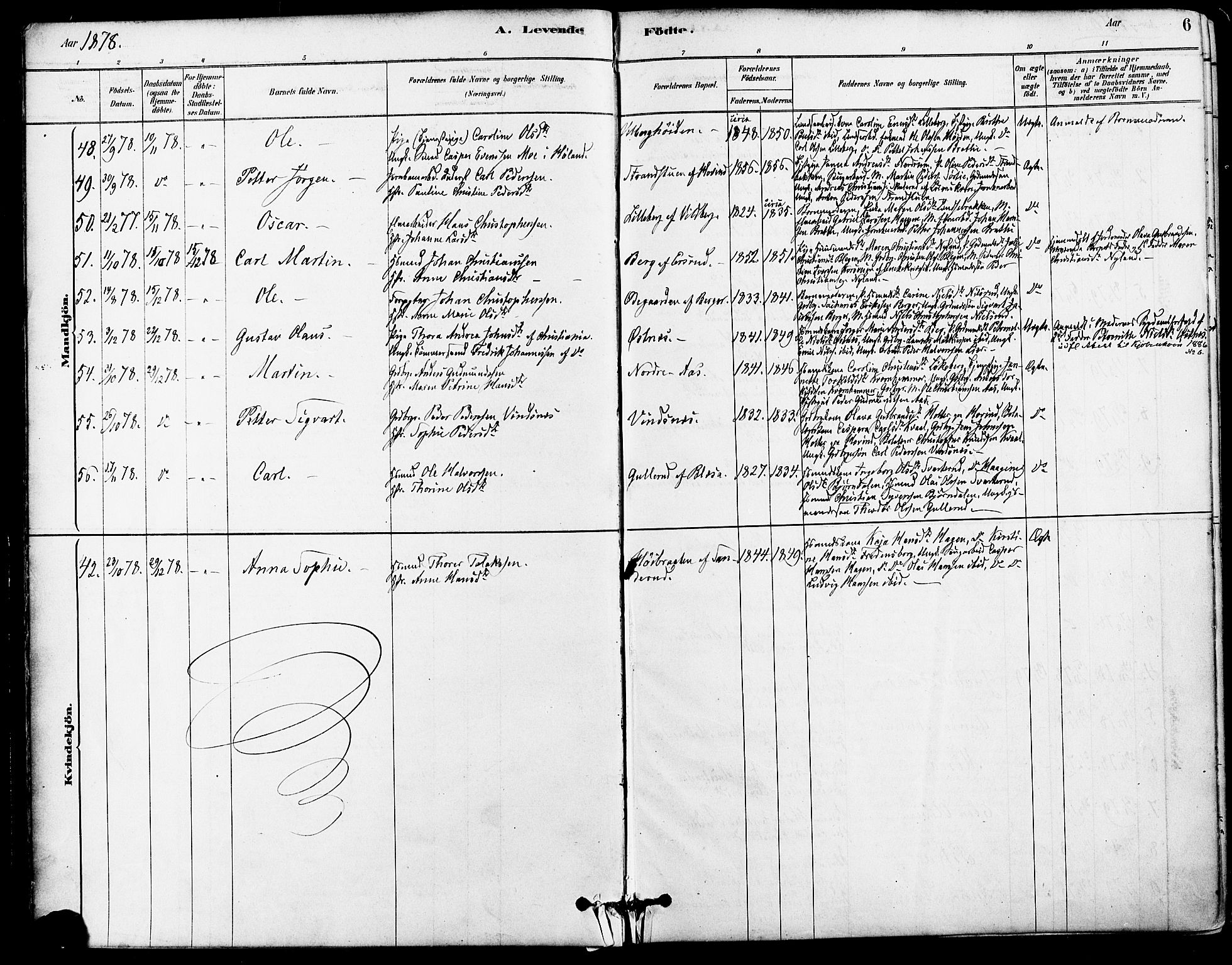 Fet prestekontor Kirkebøker, AV/SAO-A-10370a/F/Fa/L0014: Parish register (official) no. I 14, 1878-1891, p. 6