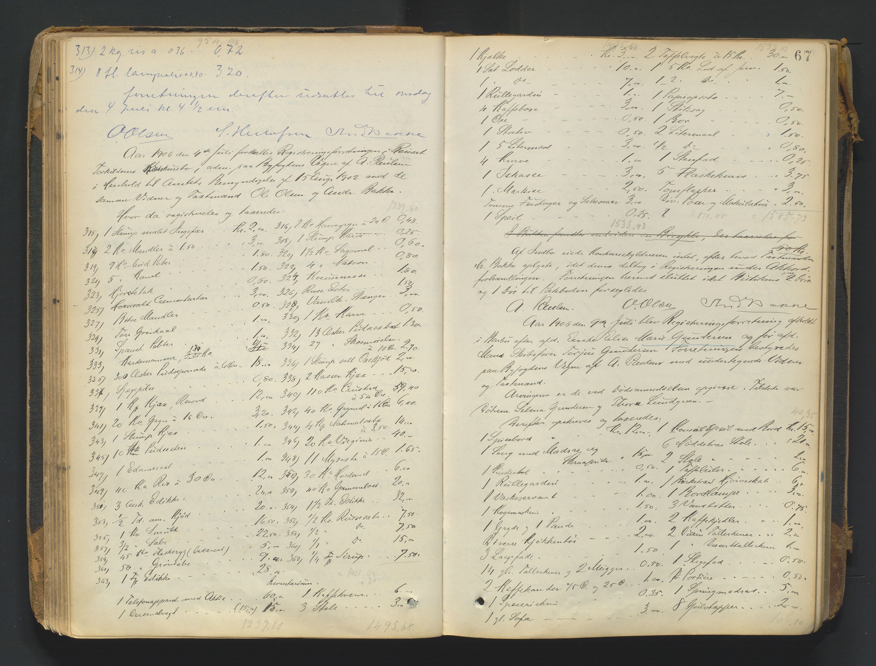 Arendal byfogd, AV/SAK-1222-0001/H/Hc/L0037: Skifteregistreringsprotokoll nr. 35, 1903-1926, p. 66b-67a