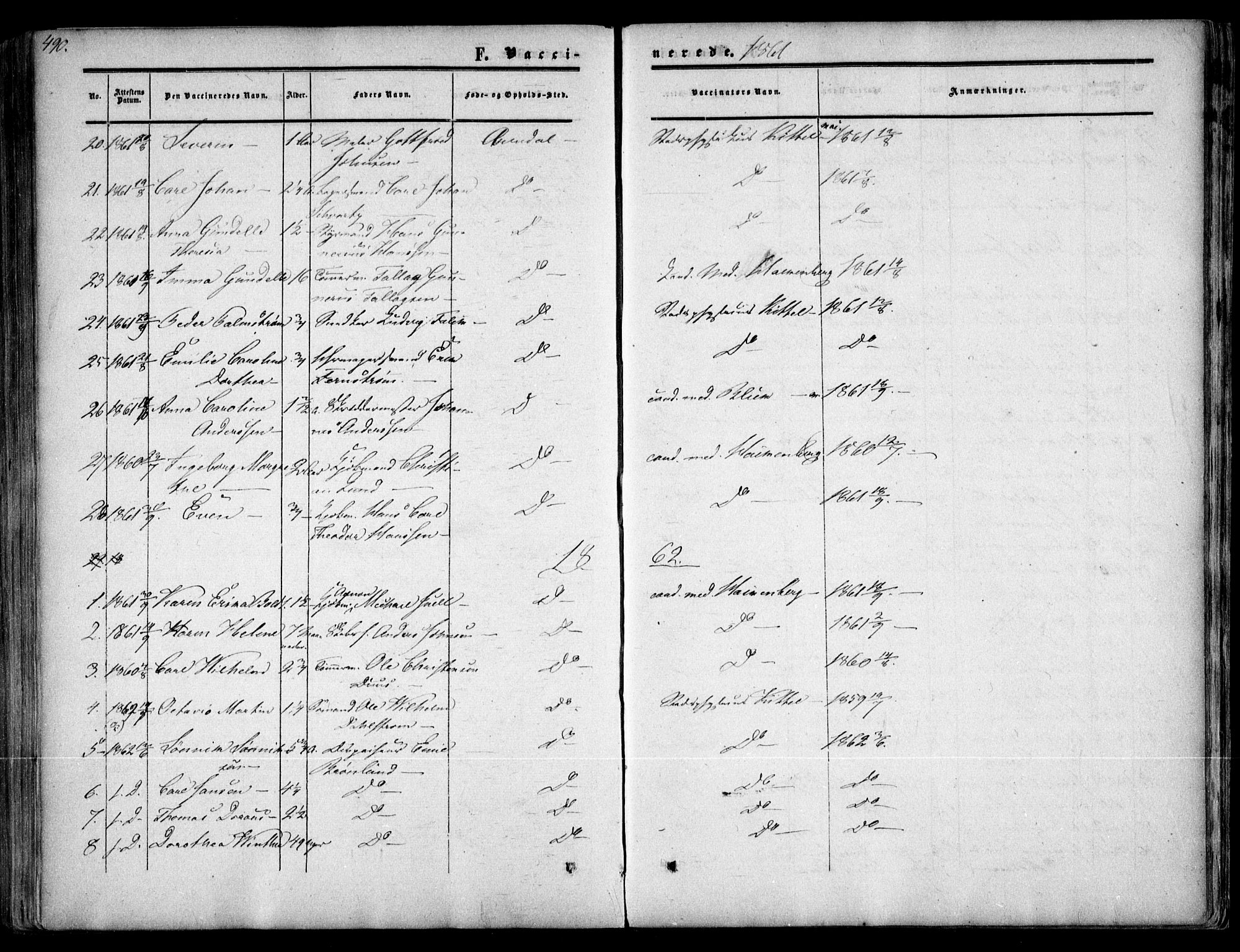 Arendal sokneprestkontor, Trefoldighet, AV/SAK-1111-0040/F/Fa/L0006: Parish register (official) no. A 6, 1855-1868, p. 490