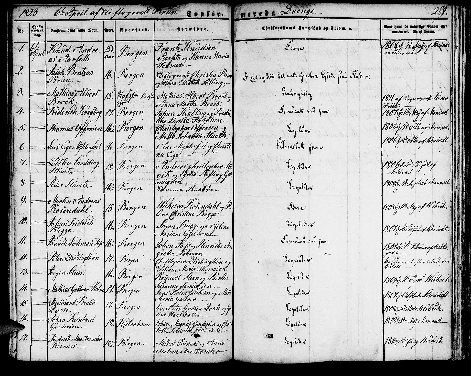 Domkirken sokneprestembete, SAB/A-74801/H/Haa/L0012: Parish register (official) no. A 12, 1821-1840, p. 289