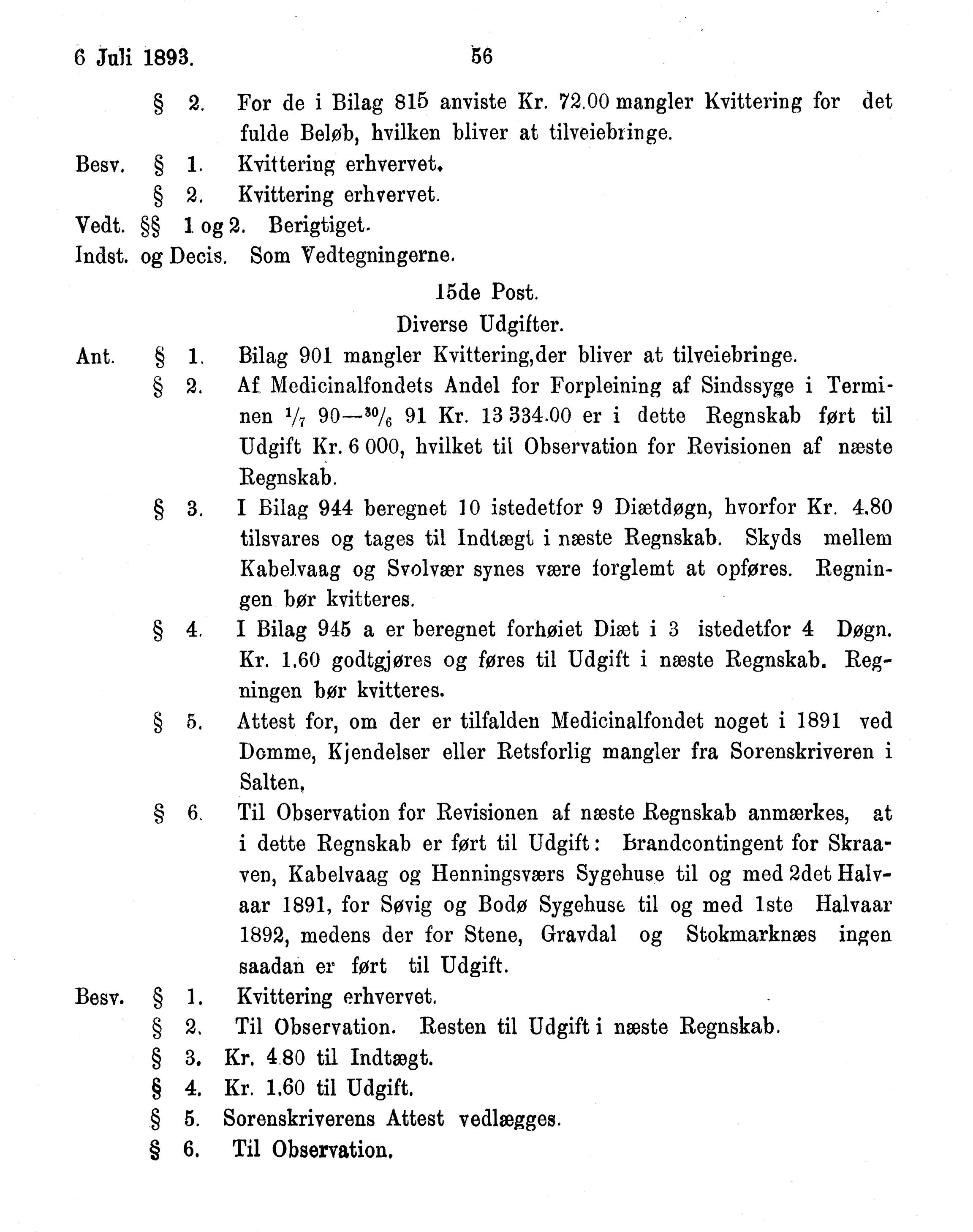 Nordland Fylkeskommune. Fylkestinget, AIN/NFK-17/176/A/Ac/L0016: Fylkestingsforhandlinger 1891-1893, 1891-1893