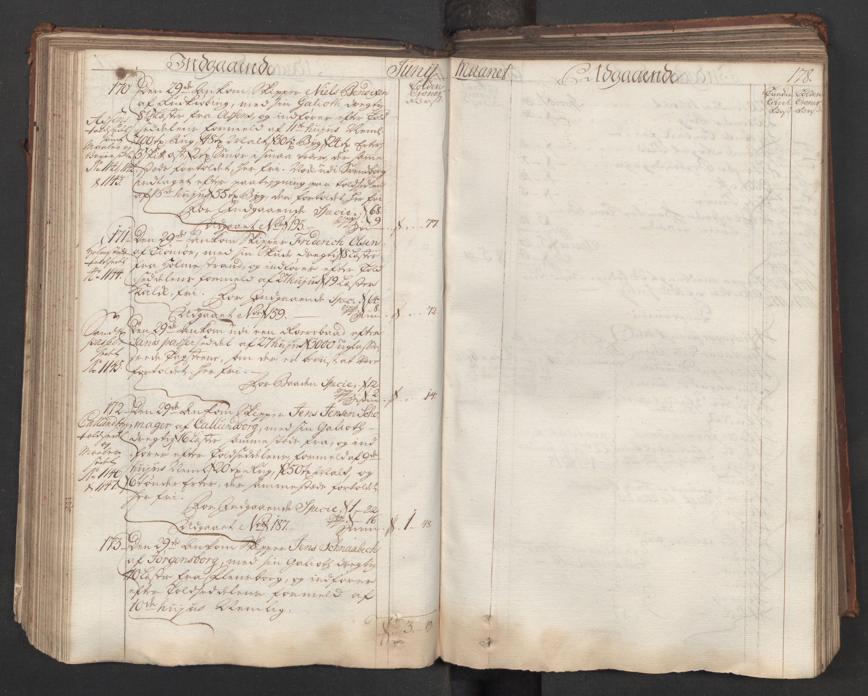 Generaltollkammeret, tollregnskaper, AV/RA-EA-5490/R06/L0015/0001: Tollregnskaper Kristiania / Hovedtollbok, 1733, p. 177b-178a