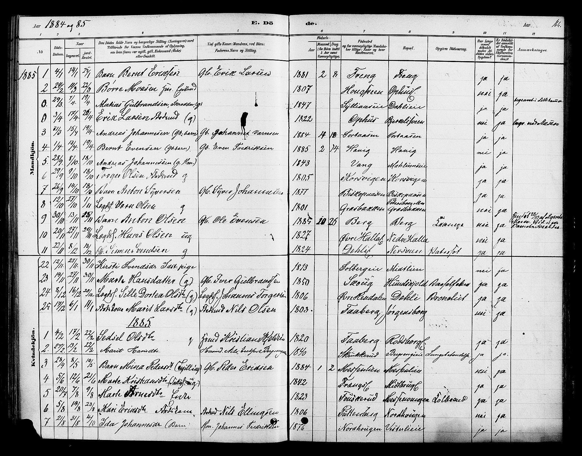 Ringsaker prestekontor, AV/SAH-PREST-014/K/Ka/L0013: Parish register (official) no. 13, 1879-1890, p. 166