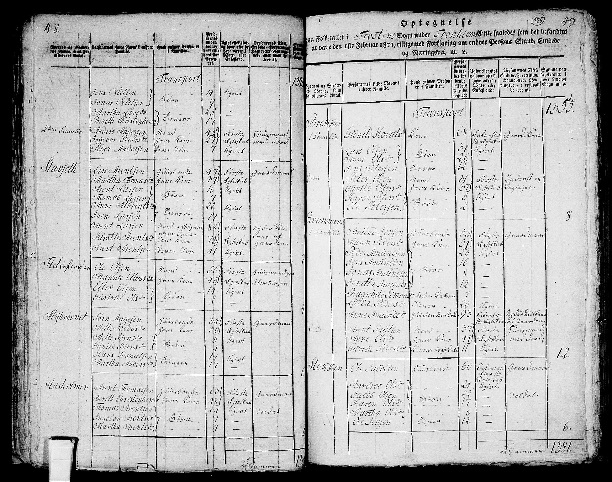 RA, 1801 census for 1717P Frosta, 1801, p. 124b-125a