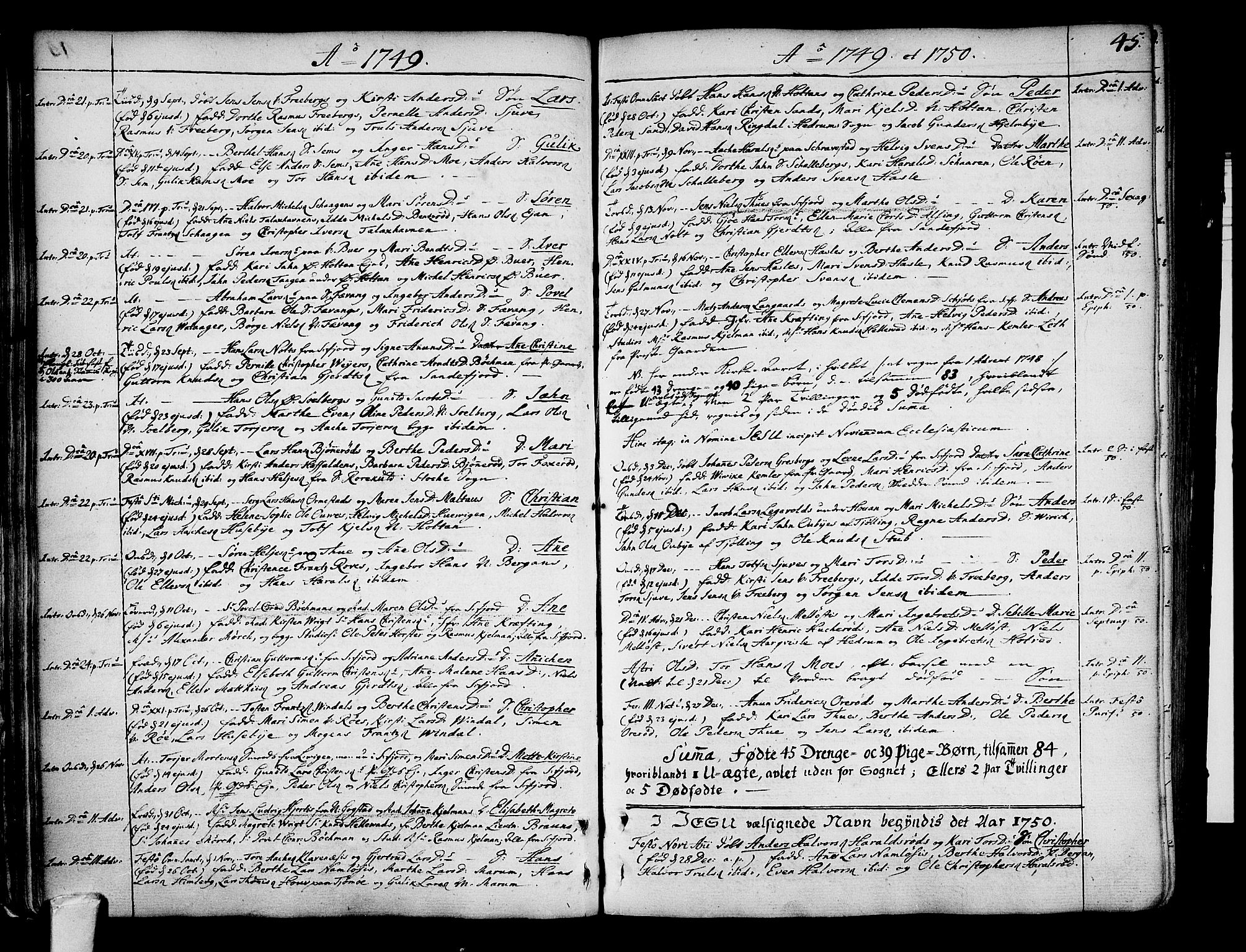 Sandar kirkebøker, SAKO/A-243/F/Fa/L0002: Parish register (official) no. 2, 1733-1788, p. 45