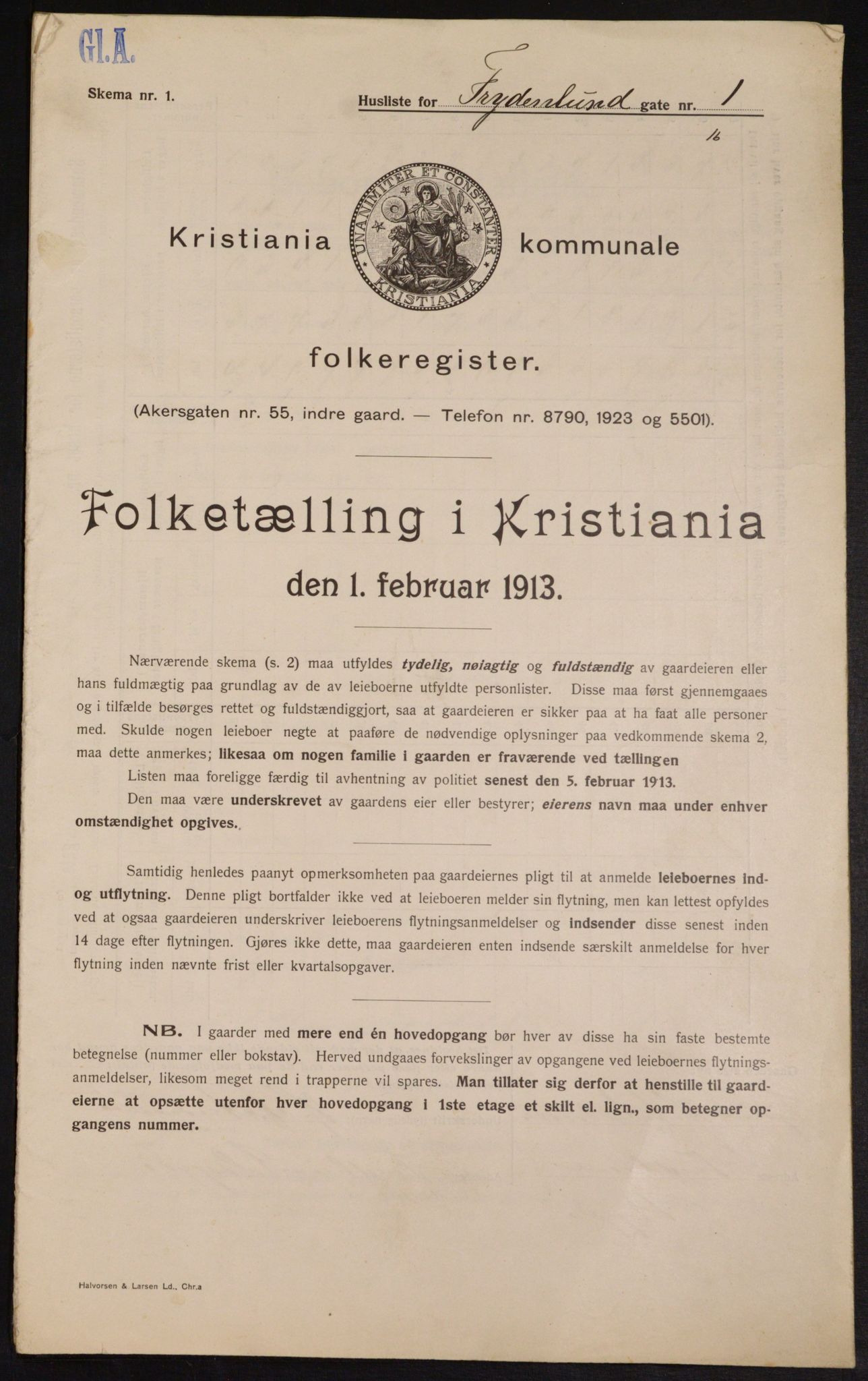 OBA, Municipal Census 1913 for Kristiania, 1913, p. 28085