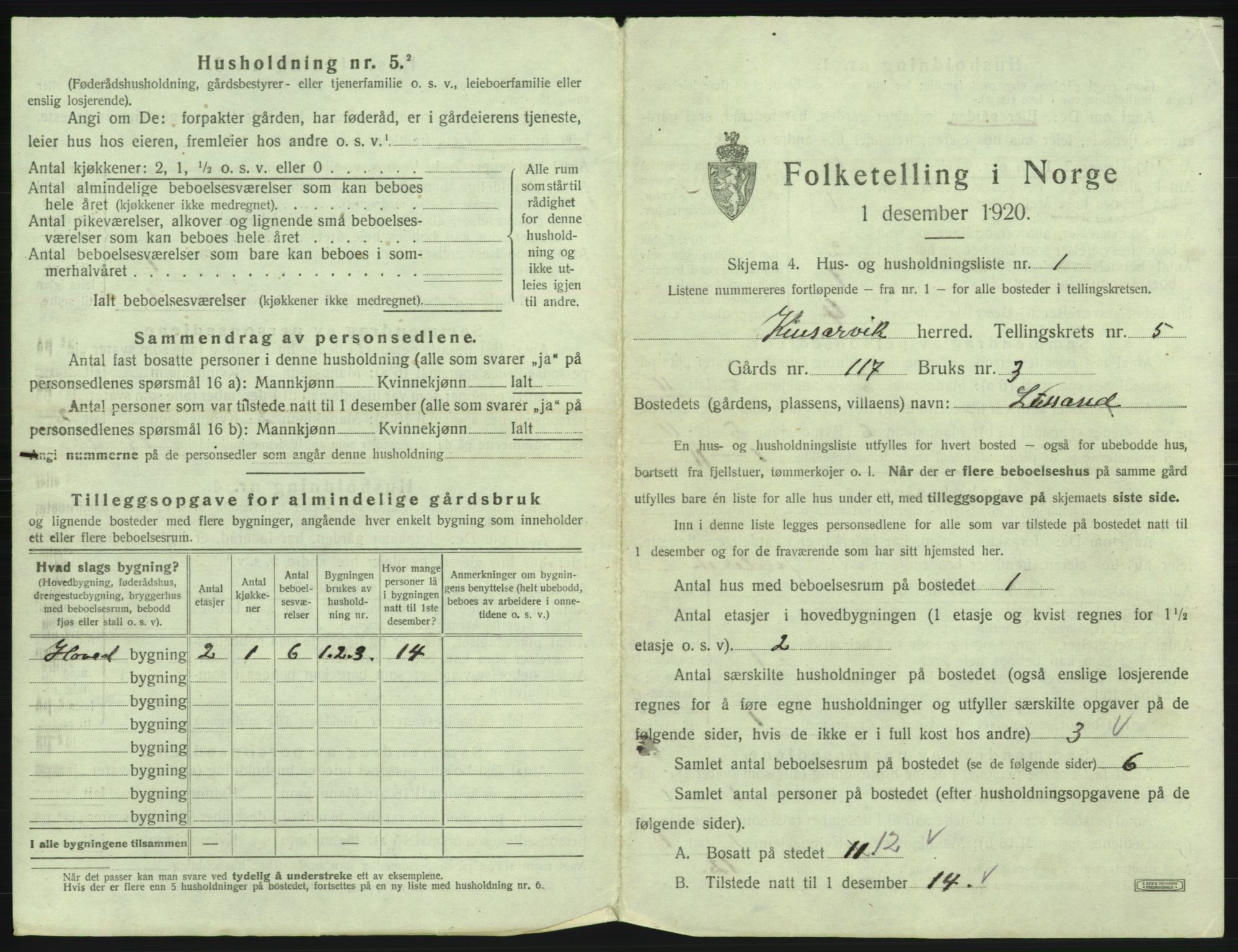 SAB, 1920 census for Kinsarvik, 1920, p. 349