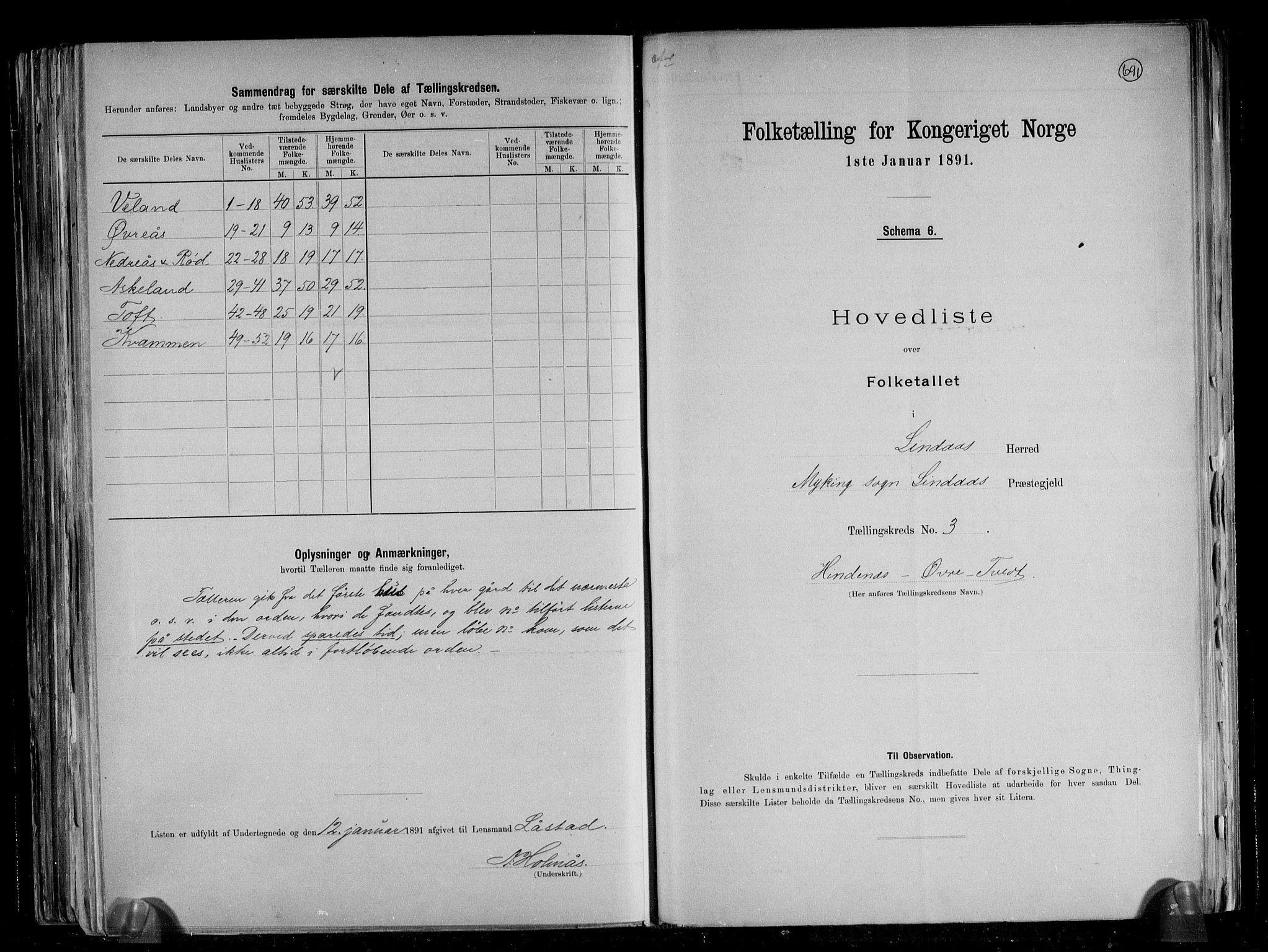 RA, 1891 census for 1263 Lindås, 1891, p. 9