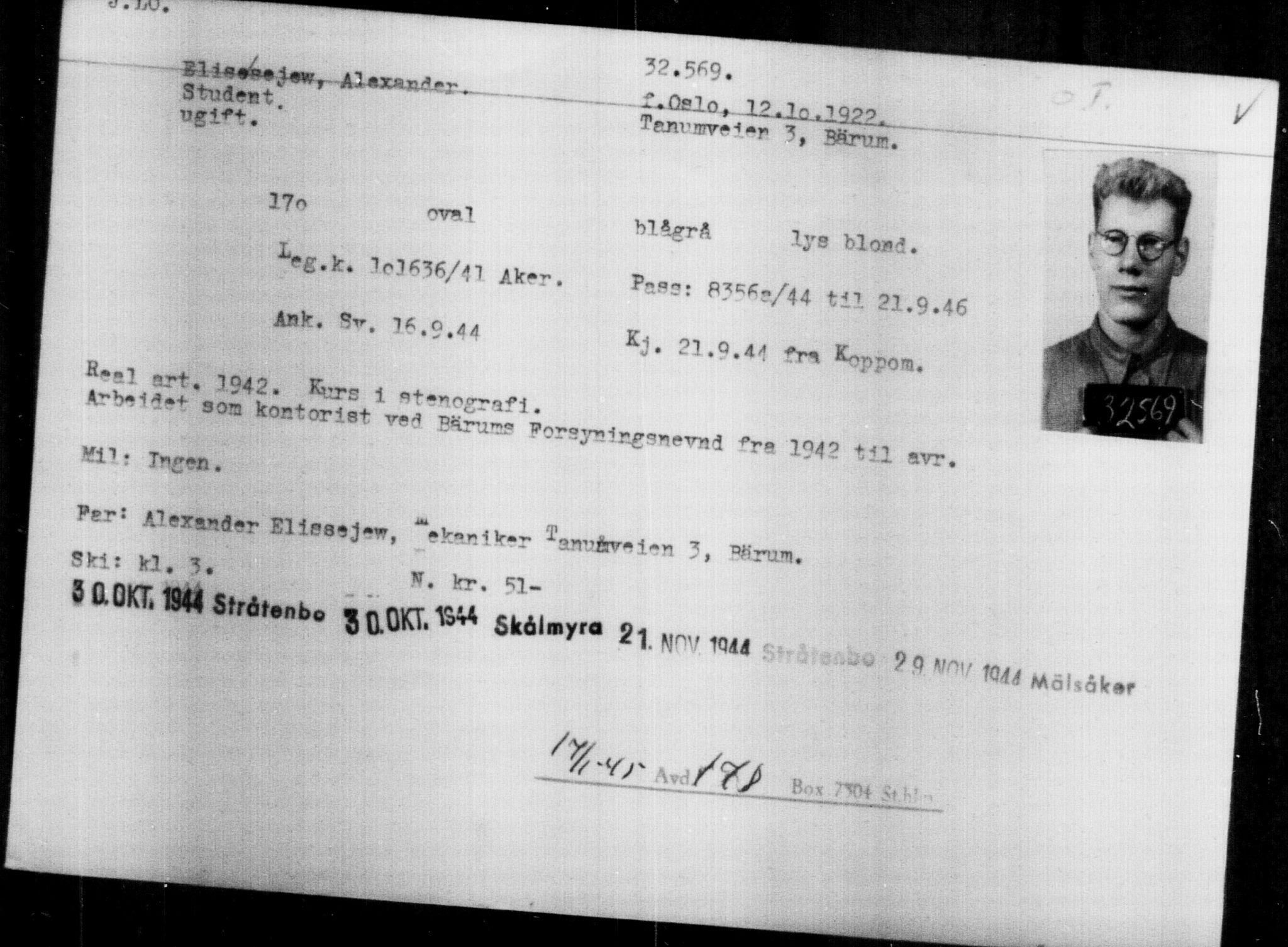 Utenriksstasjonene, Legasjonen i Stockholm, Flyktningkontoret, AV/RA-S-6753/V/Va/L0013: Kjesäterkartoteket, flyktninger med registreringsnr. 31500-34731, 1940-1945, p. 1128
