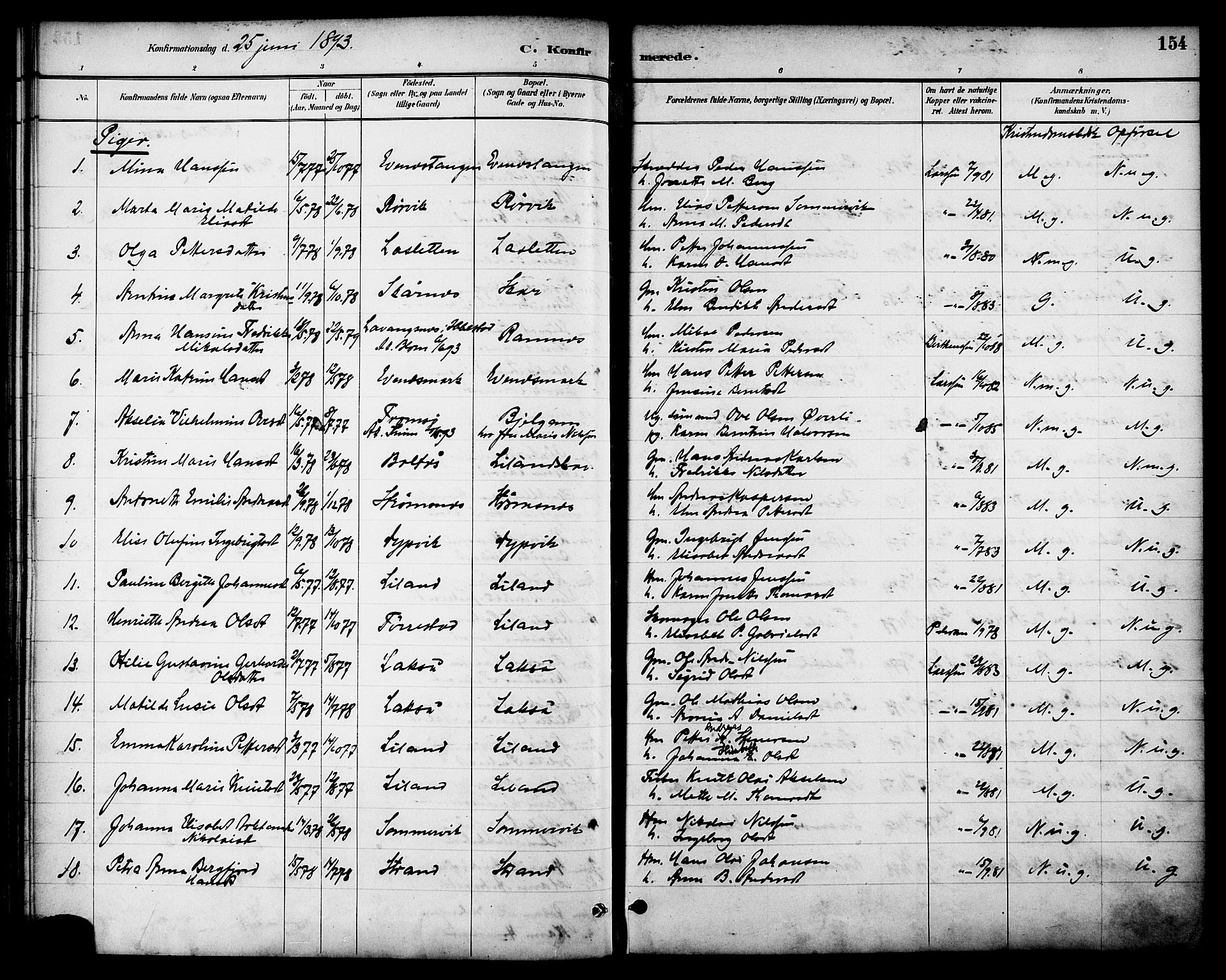 Ministerialprotokoller, klokkerbøker og fødselsregistre - Nordland, SAT/A-1459/863/L0898: Parish register (official) no. 863A10, 1886-1897, p. 154