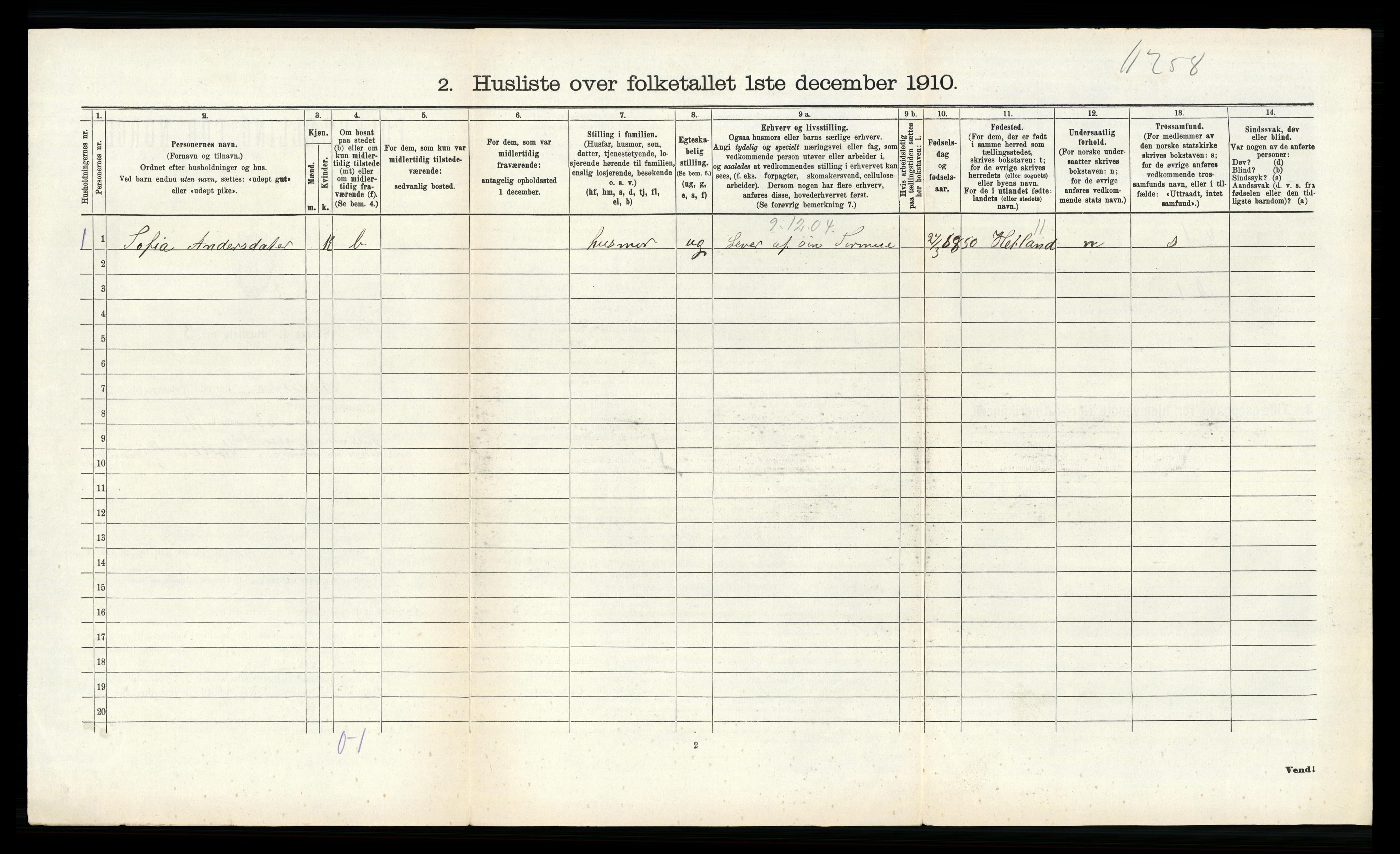 RA, 1910 census for Avaldsnes, 1910, p. 592