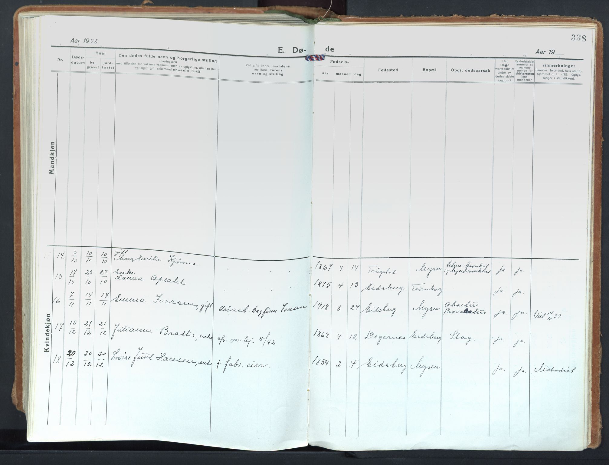 Eidsberg prestekontor Kirkebøker, SAO/A-10905/F/Fd/L0001: Parish register (official) no. IV 1, 1921-1948, p. 338