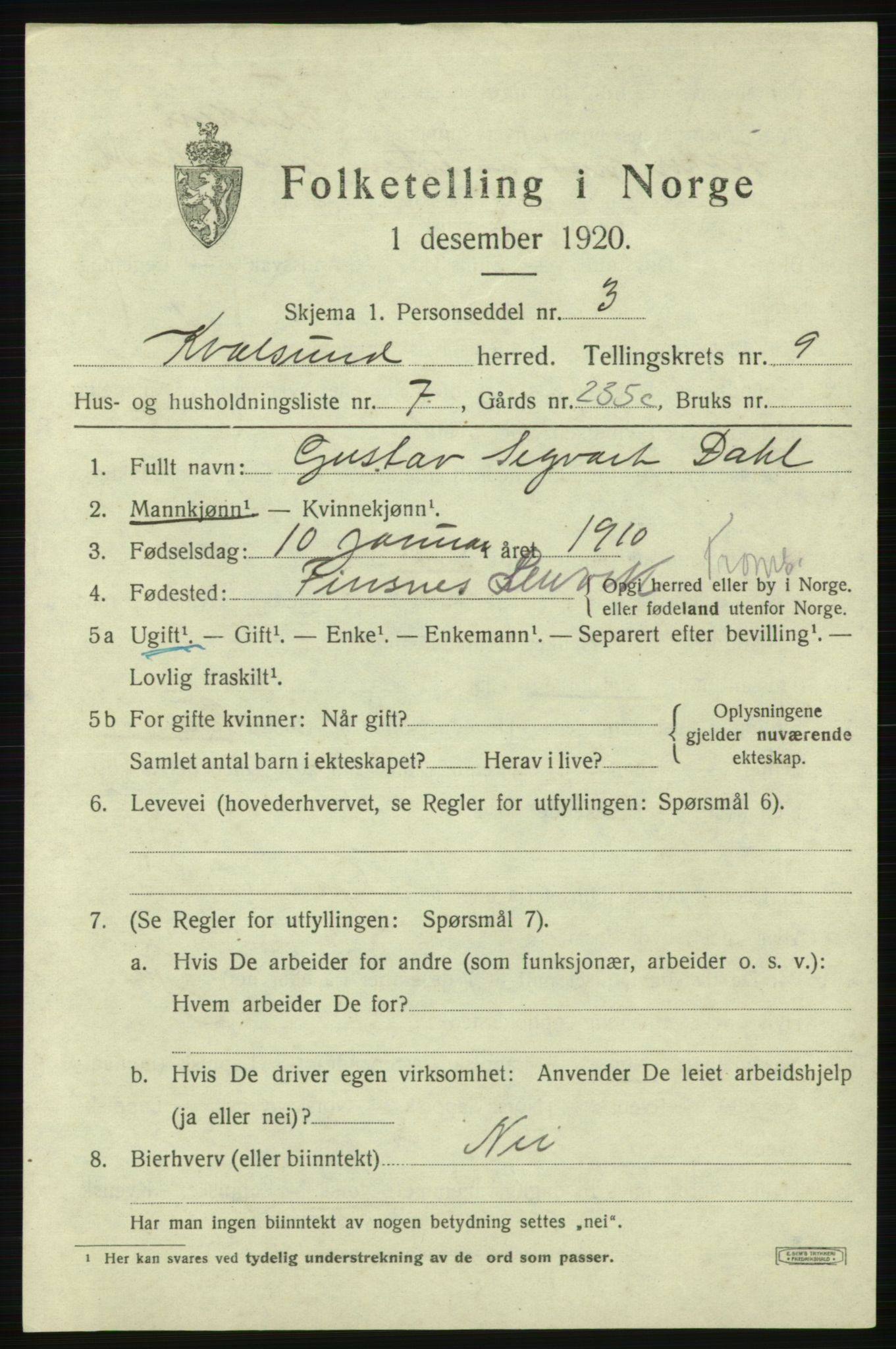 SATØ, 1920 census for , 1920, p. 2846