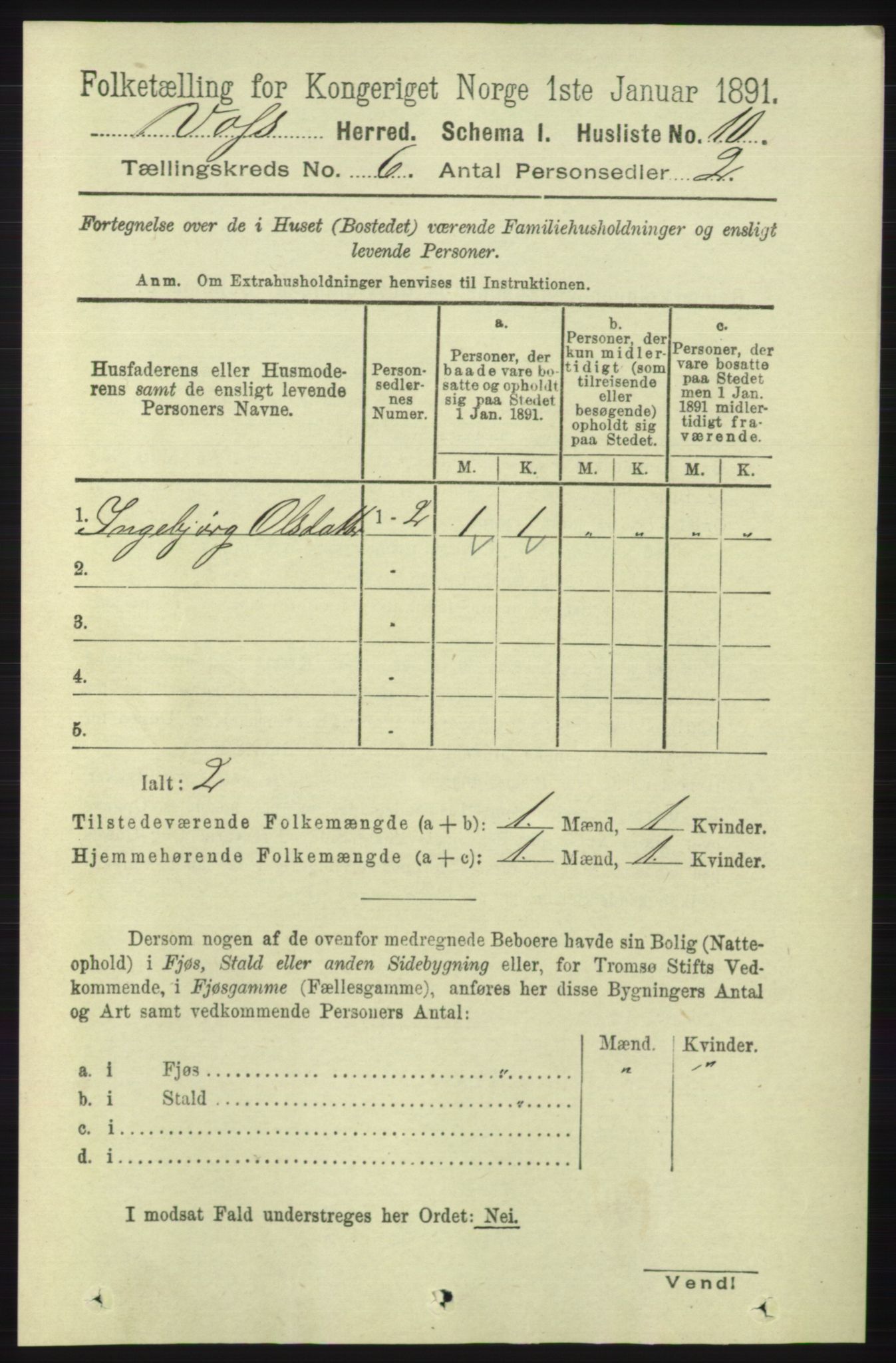 RA, 1891 census for 1235 Voss, 1891, p. 3226