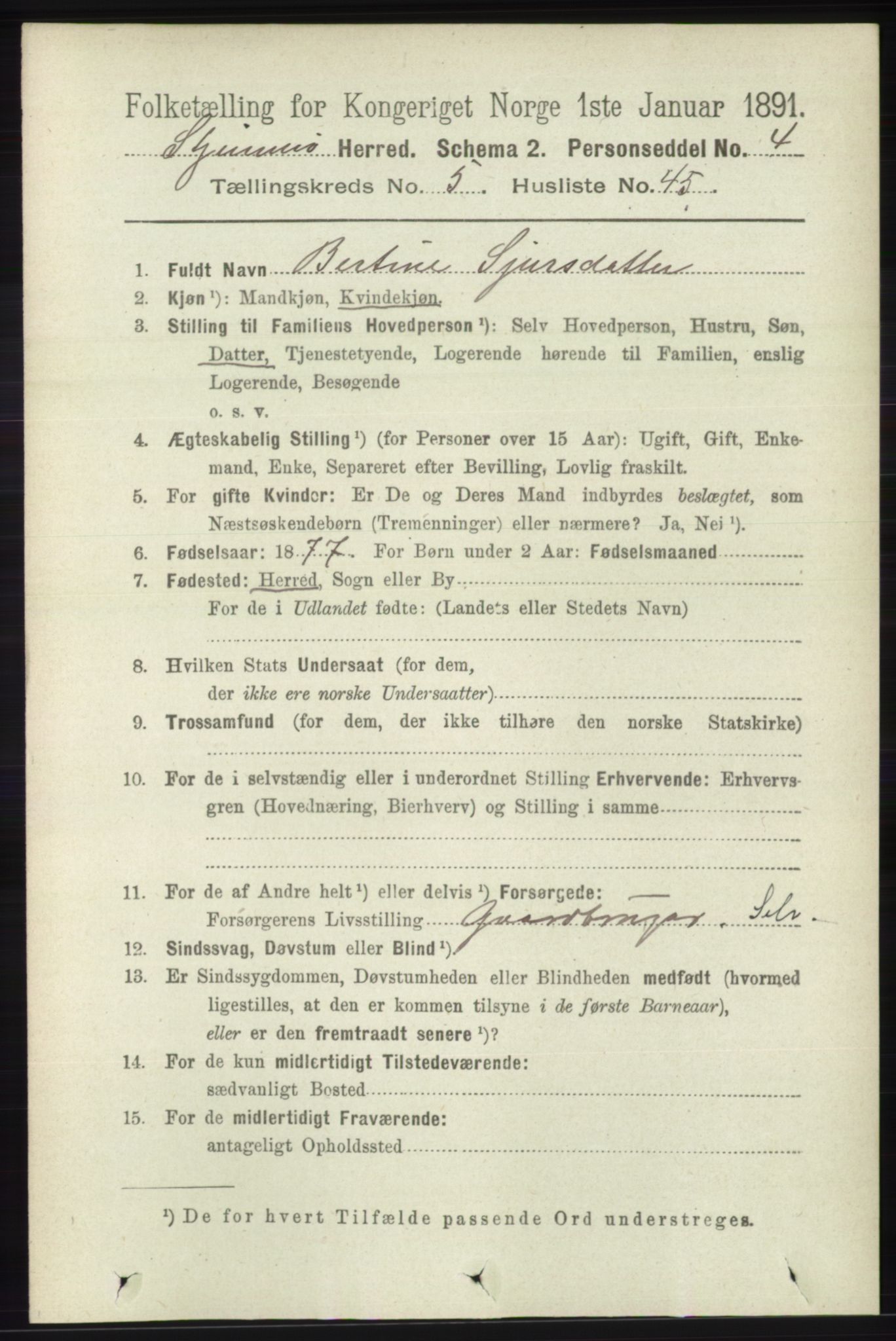 RA, 1891 census for 1140 Sjernarøy, 1891, p. 1015