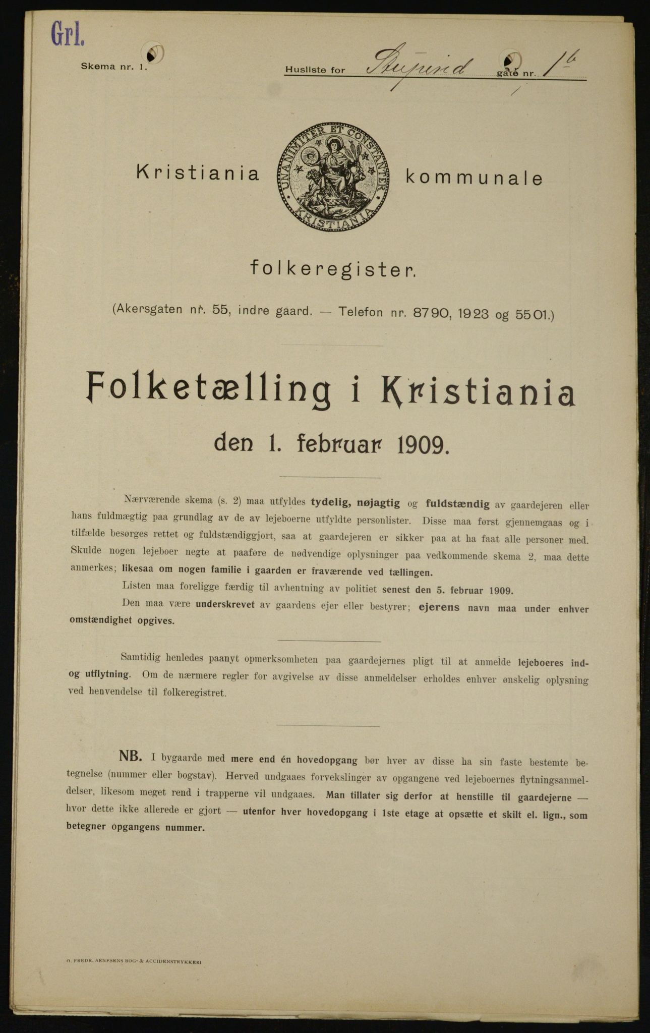 OBA, Municipal Census 1909 for Kristiania, 1909, p. 94560