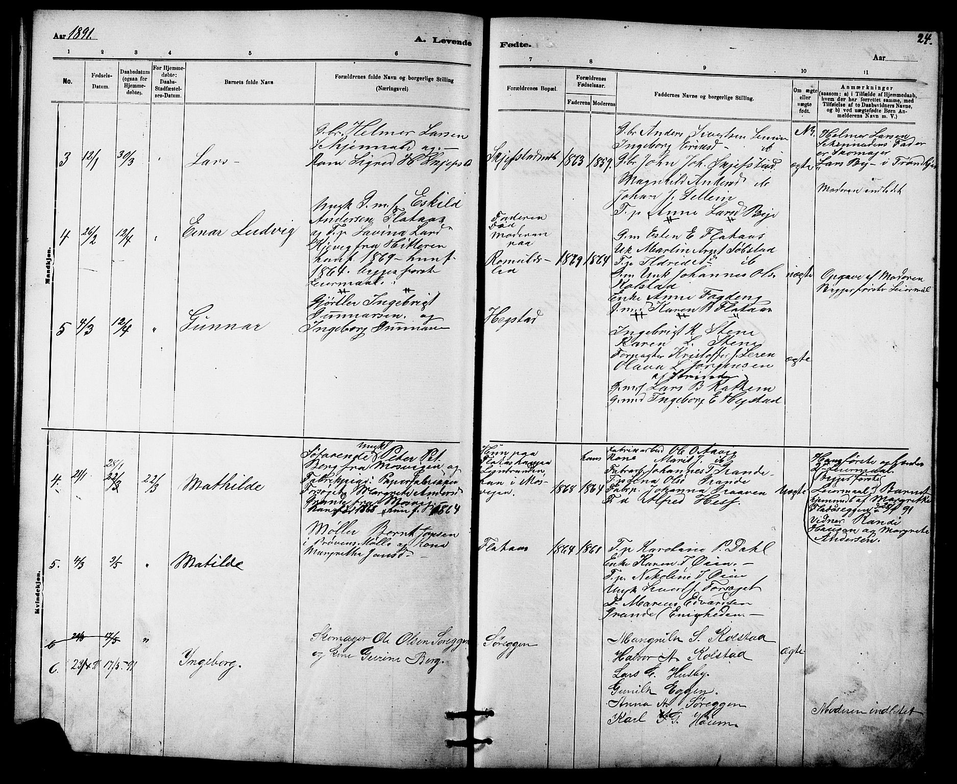 Ministerialprotokoller, klokkerbøker og fødselsregistre - Sør-Trøndelag, AV/SAT-A-1456/613/L0395: Parish register (copy) no. 613C03, 1887-1909, p. 24