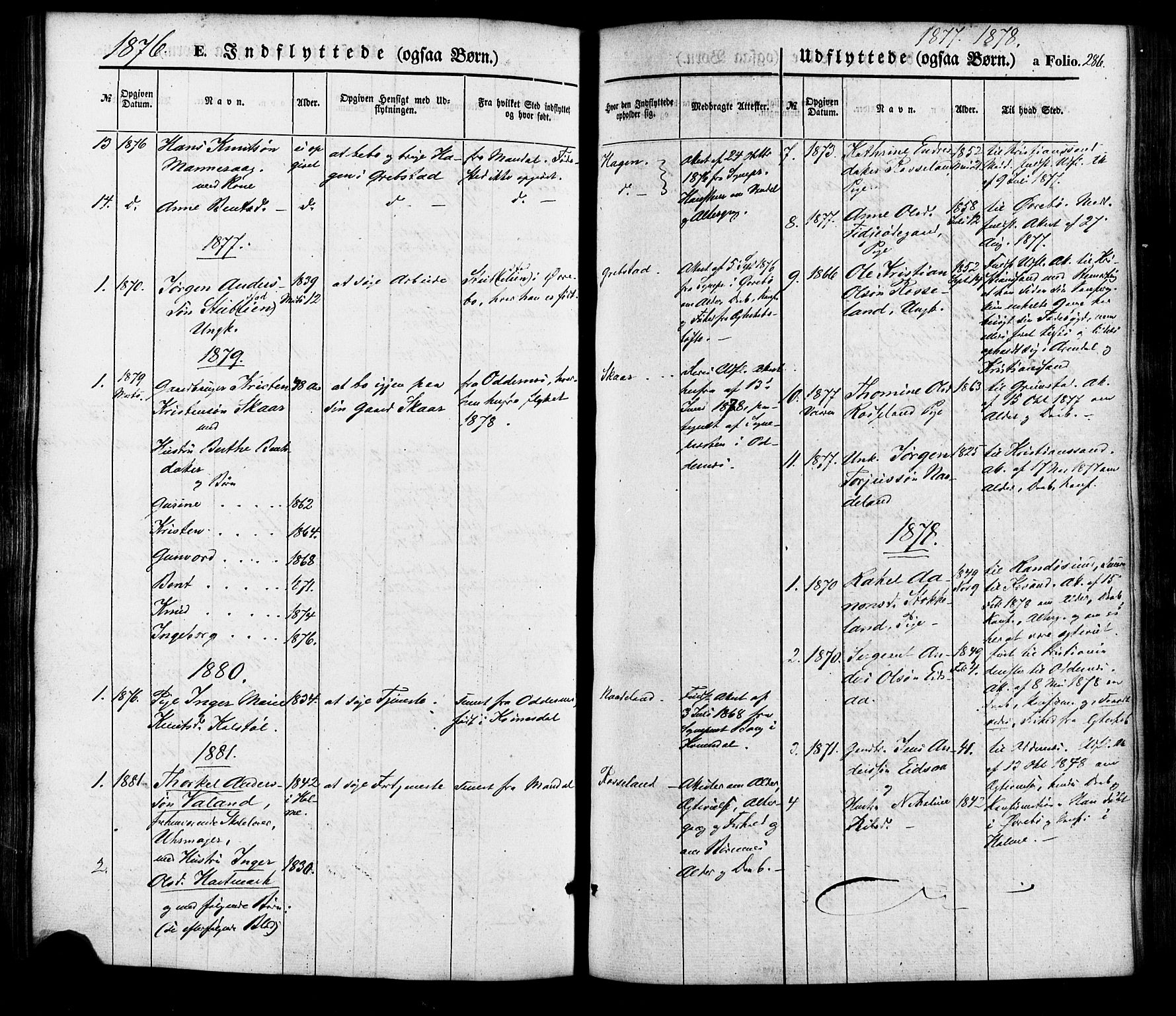 Søgne sokneprestkontor, SAK/1111-0037/F/Fa/Faa/L0002: Parish register (official) no. A 2, 1854-1882, p. 286