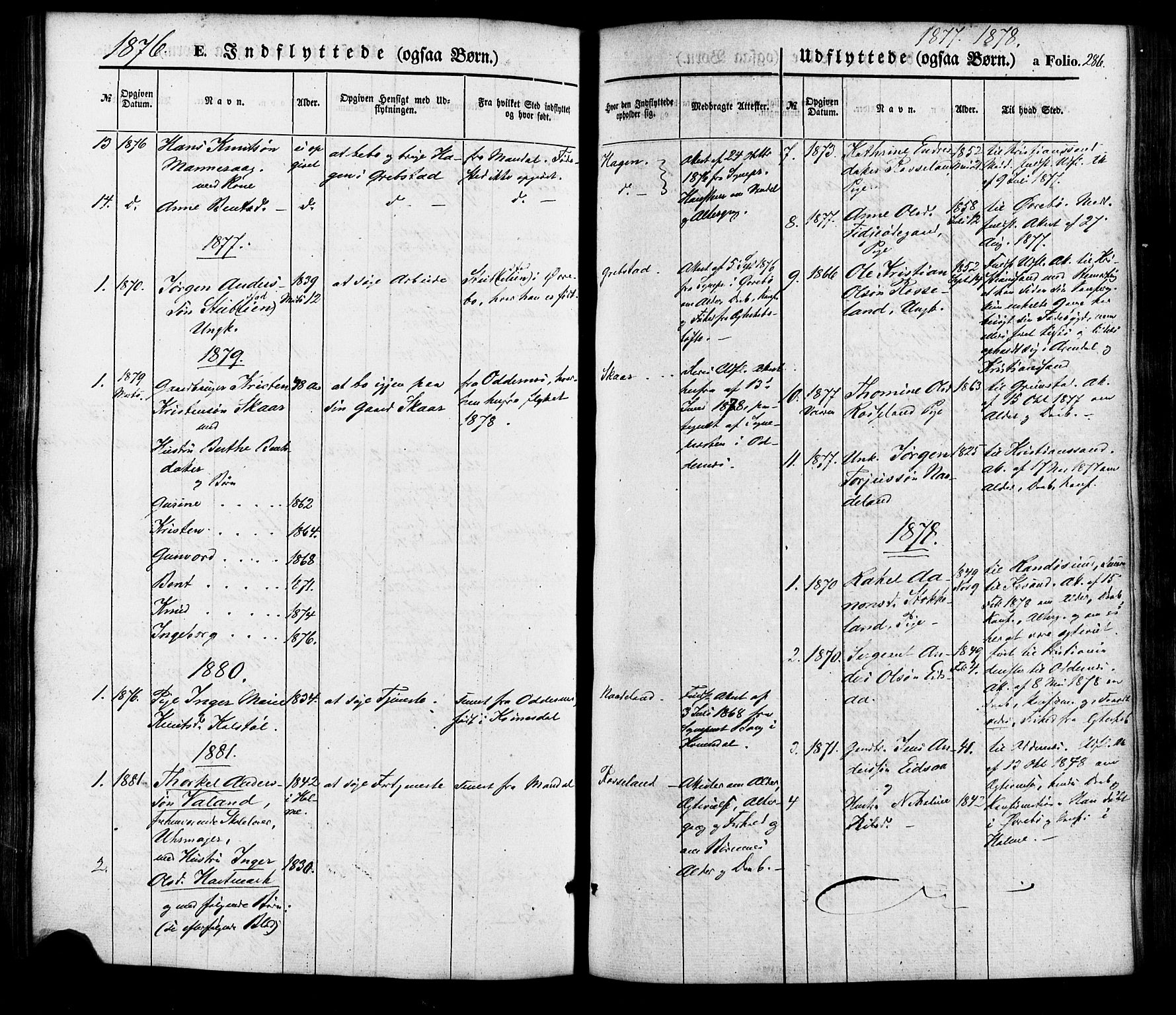 Søgne sokneprestkontor, AV/SAK-1111-0037/F/Fa/Faa/L0002: Parish register (official) no. A 2, 1854-1882, p. 286